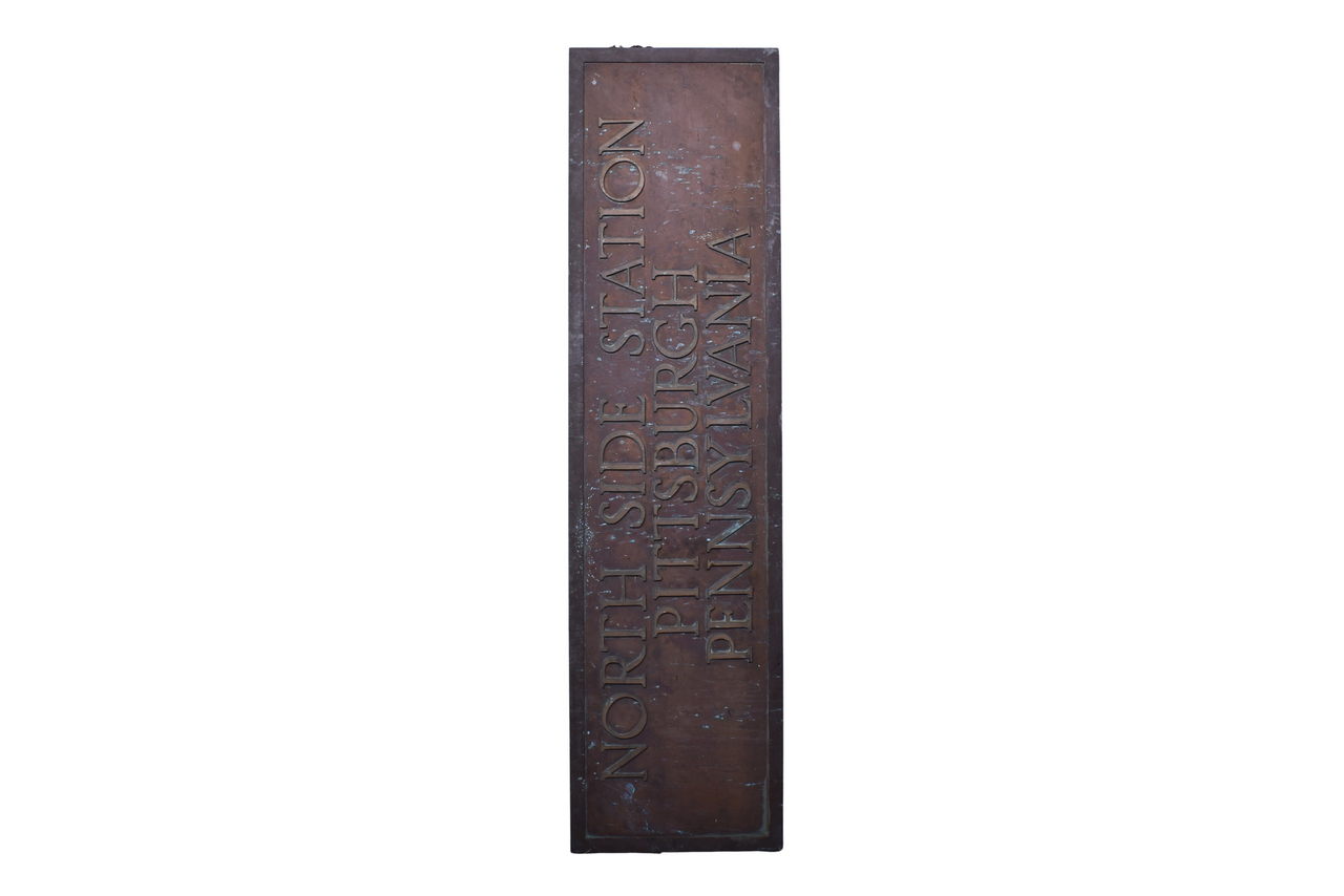 6553A - Brass North Side Station Pittsburgh Pennsylvania Railroad Sign thumbnail