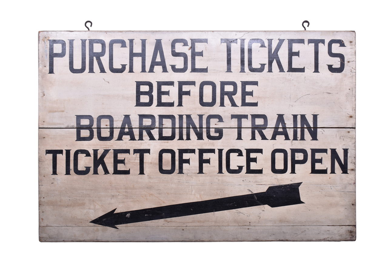 6567 - Double Sided Wooden Railroad Depot Ticket Office Sign thumbnail