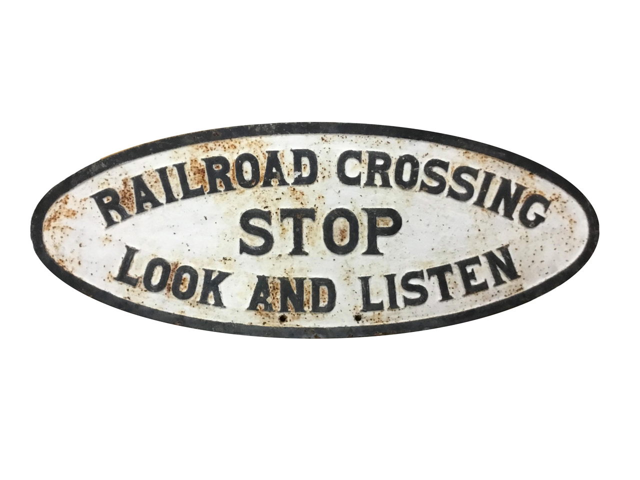 6584 - Cast Iron Oval Railroad Crossing - Stop, Look, and Listen Sign thumbnail
