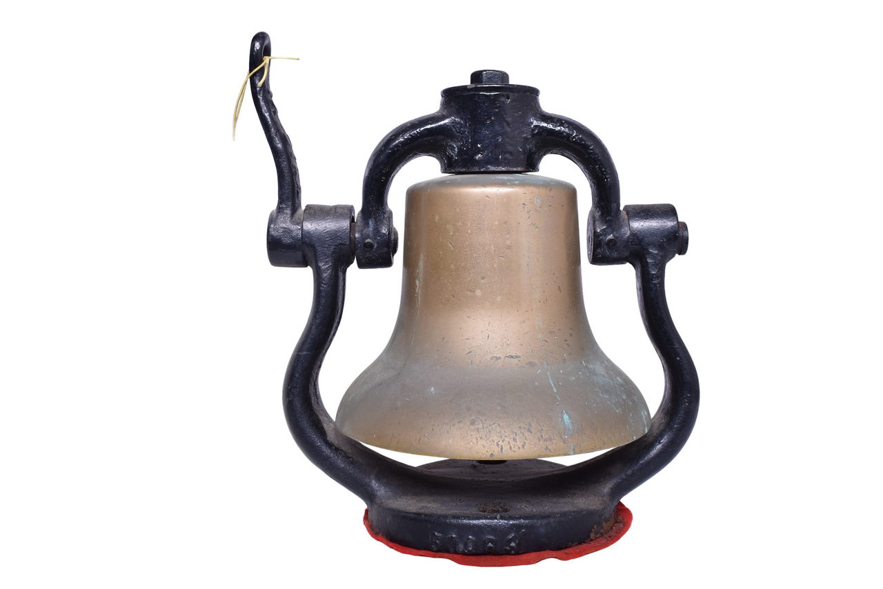 6635 - Brass Steam Locomotive Bell W/ Cast Iron Cradle - 9 3/4
