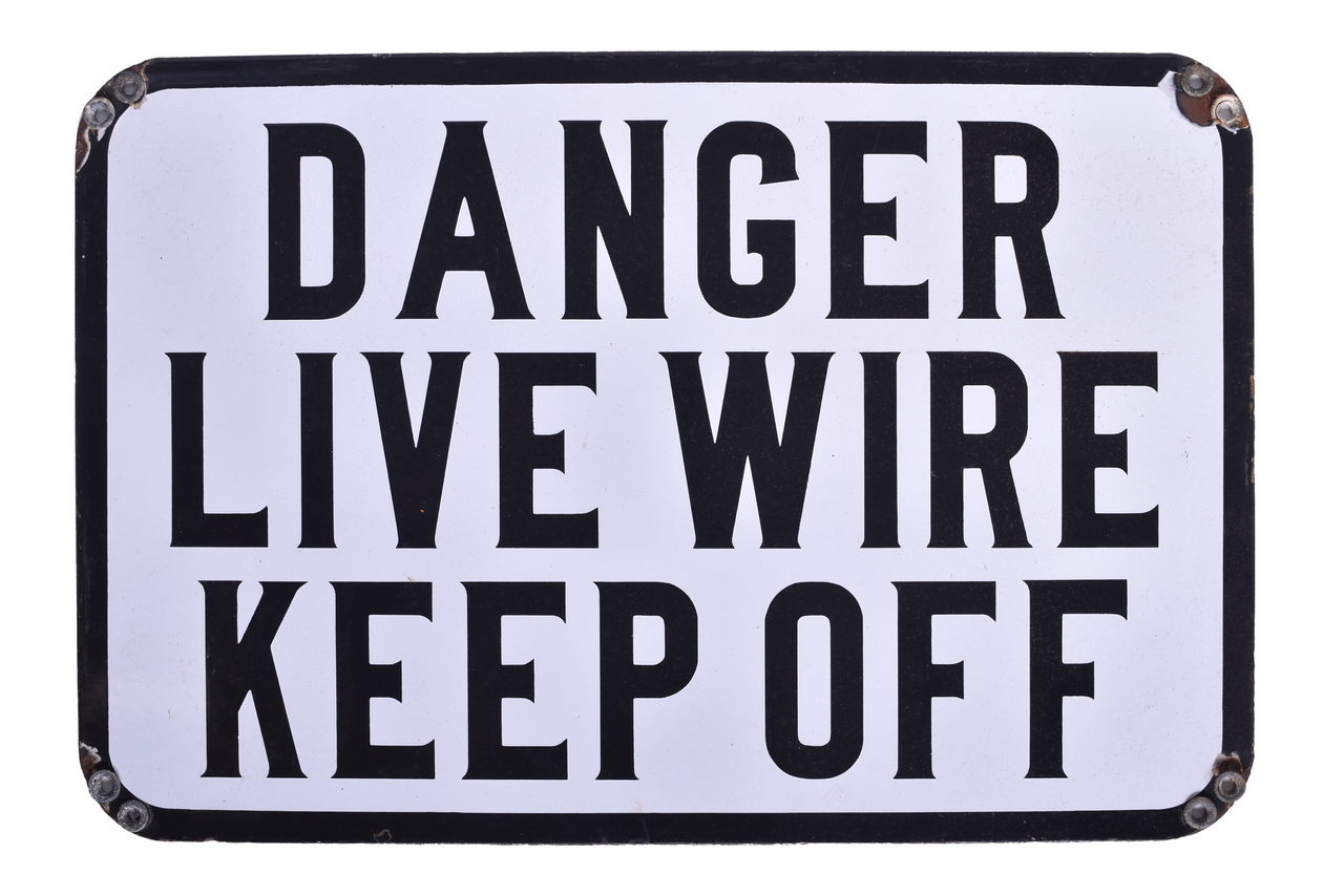 6638 - Pennsylvania Railroad Porcelain Danger Live Wire Keep Off Sign thumbnail