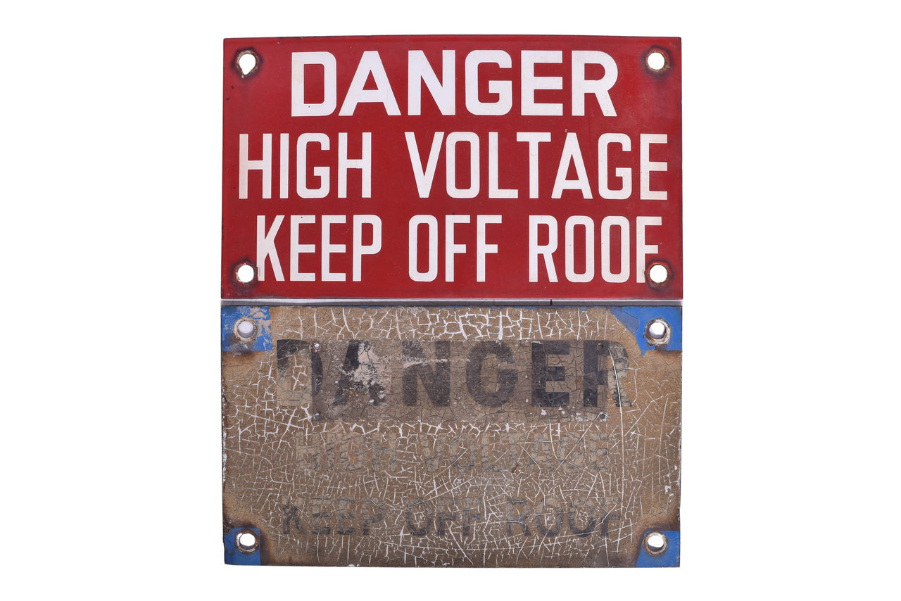 6640 - Pennsylvania Railroad, Conrail E44 Pantograph Porcelain Danger High Voltage Signs thumbnail