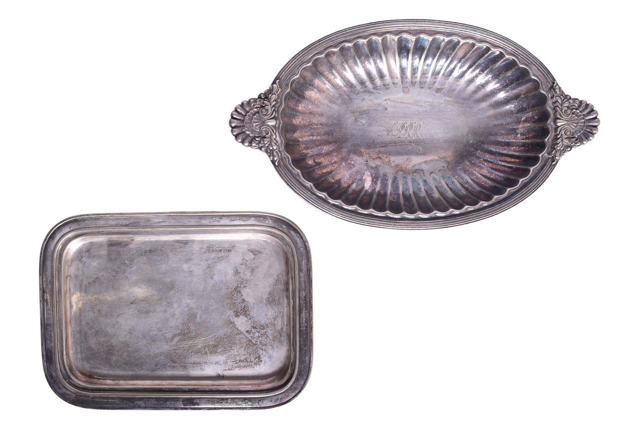 6645 - Rowley MF'G Co. Pennsylvania Railroad Silver Pedestal Bread Tray and Rectangular Platter thumbnail