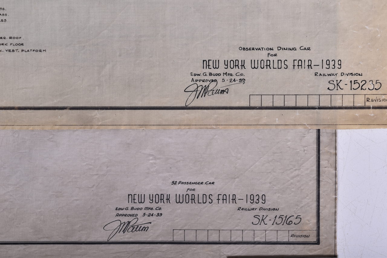 6650D - Two 1939 Budd Company New York World's Fair Original Drawings - Passenger Car and Observation Dining Car thumbnail