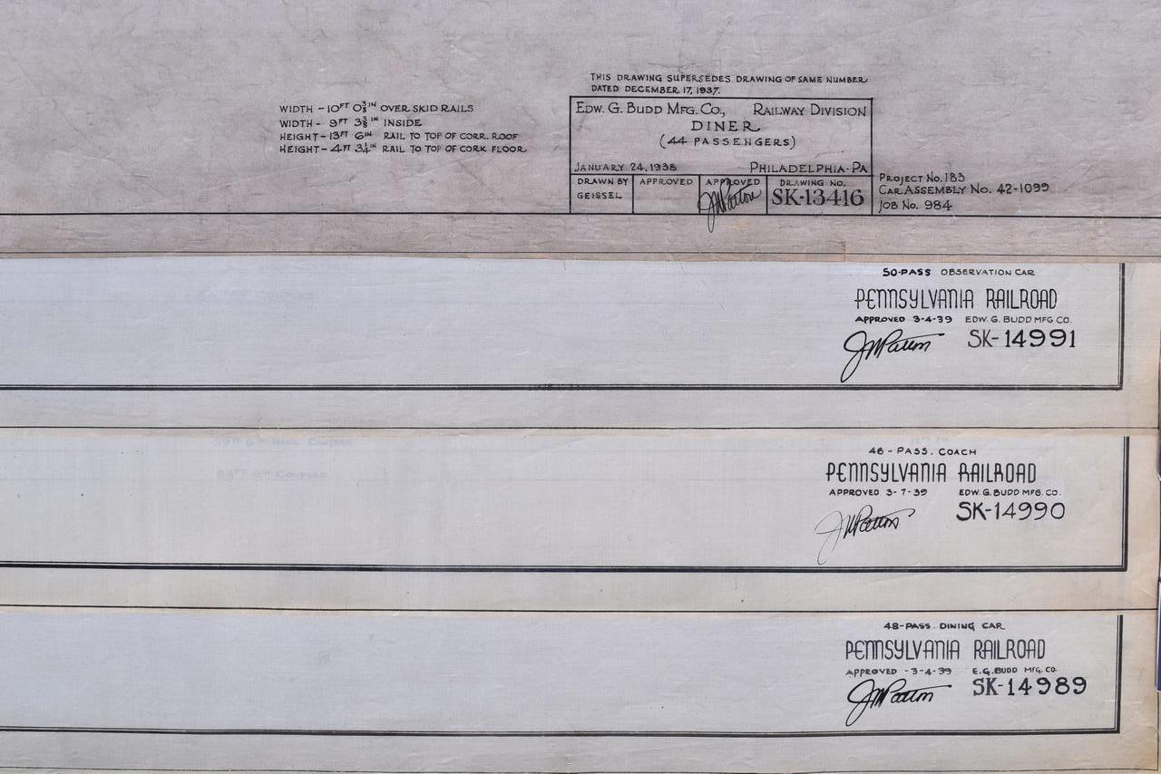 6650H - Four Original Budd Company Pennsylvania Railroad Passenger Car Drawings Dated 1938 and 1939 thumbnail