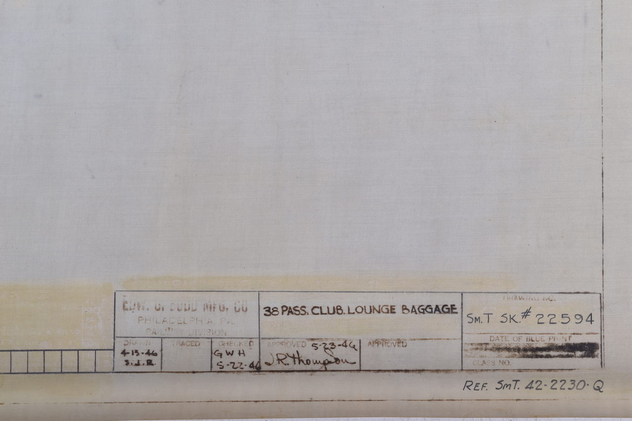 6650J - Original 1946 Budd Company Drawing for New York Central 38 Passenger Club Lounge Baggage Floor Plan thumbnail