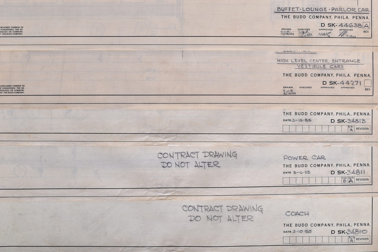 6650P - Five Original Budd Company Pennsylvania Railroad Passenger Car Drawings Dated 1955 and 1963 thumbnail