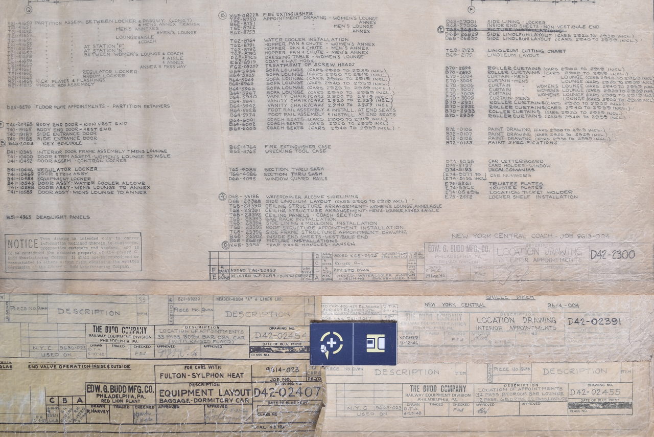 6650V - Six Original 1940s Budd Company New York Central Mechanical Location Drawings thumbnail