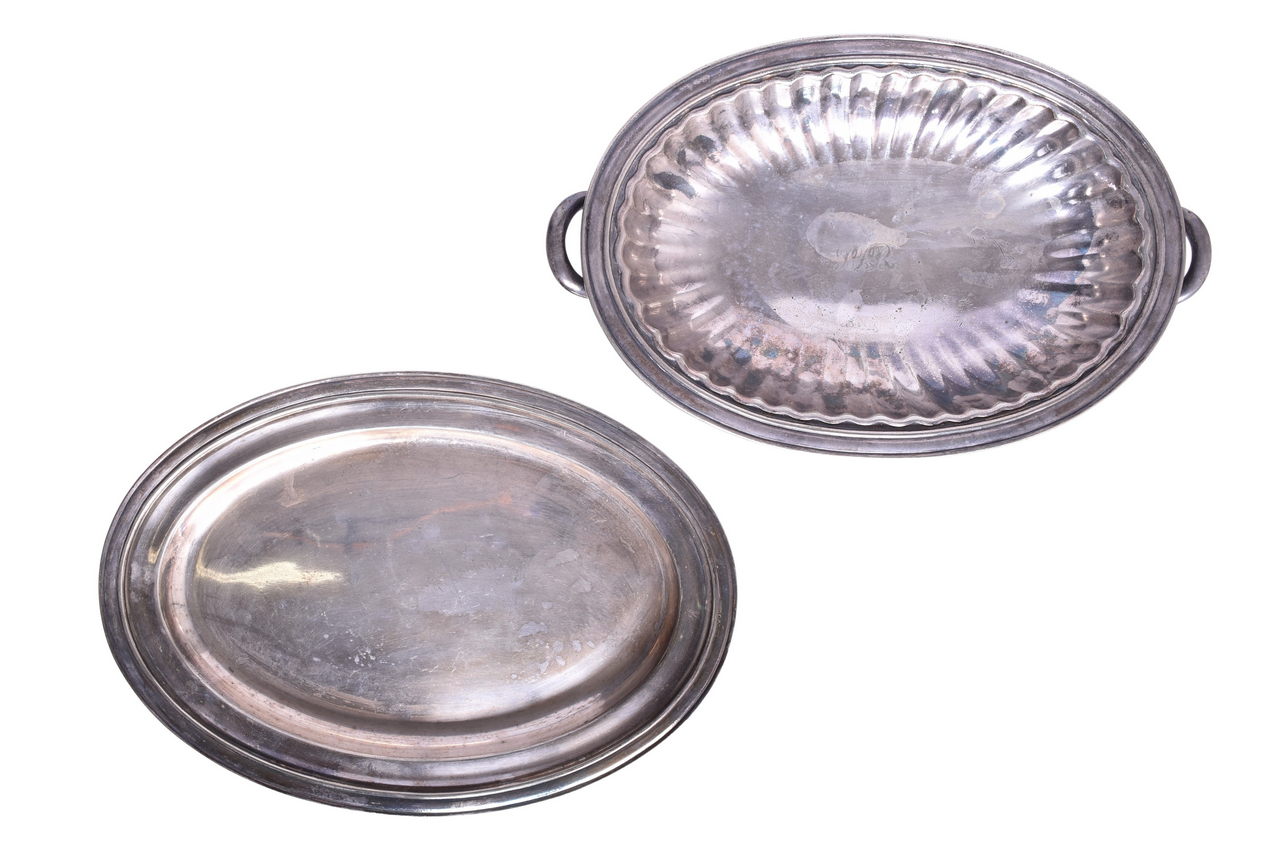 6655 - Reed & Barton Pennsylvania Railroad Silver Pedestal Bread Tray and Oval Platter Plate thumbnail