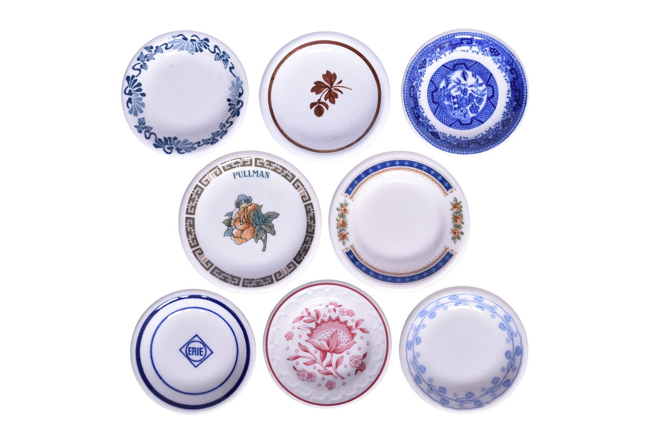 6661 - Eight Railroad China Butter Pats - Erie, Pullman, Seaboard Air Line, St. Louis San Francisco, Kansas City Southern, Etc. thumbnail