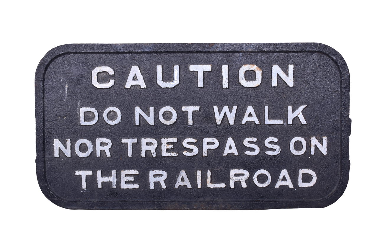 6686 - Cast Iron Railroad Caution Do Not Walk Nor Trespass Sign thumbnail