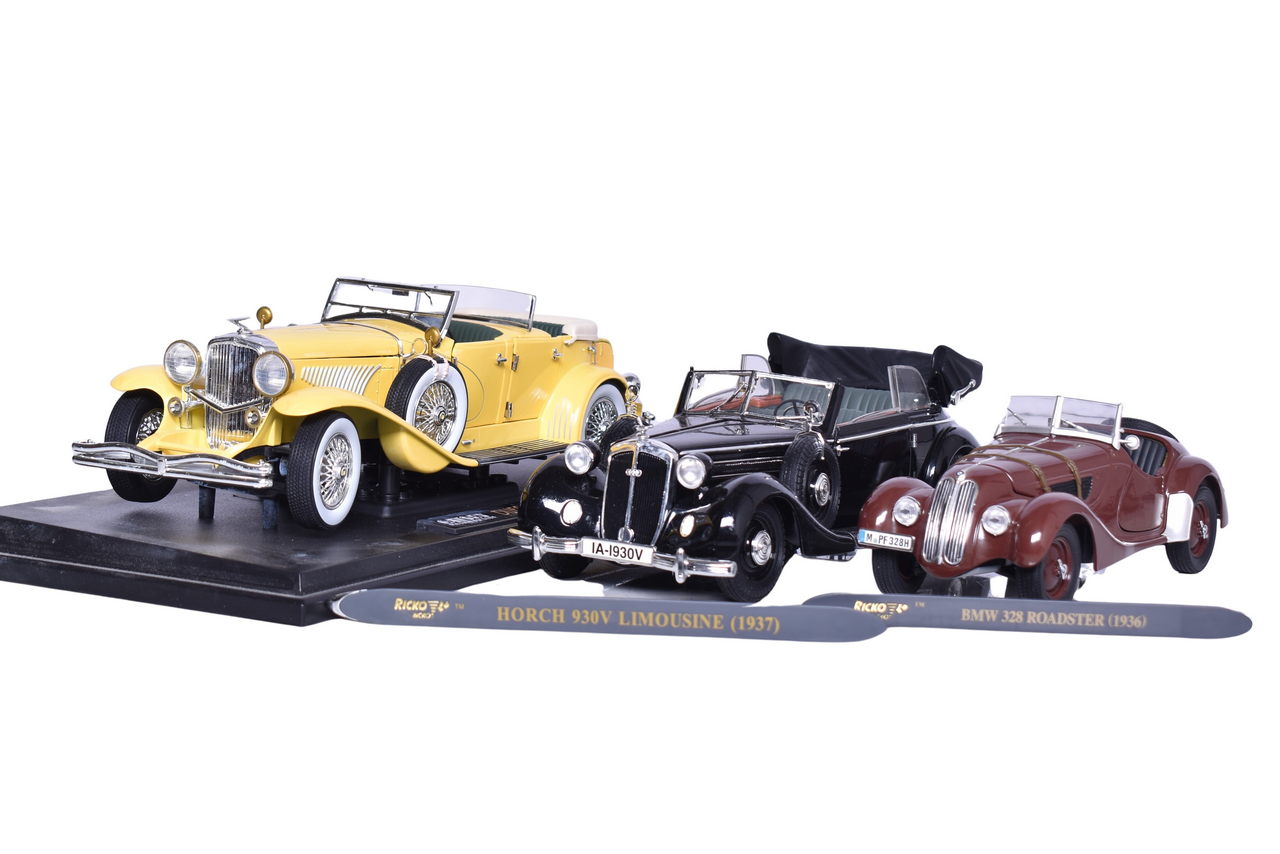 7320 - Trio of Ricko 1:18 Die Cast Horch, BMW, Duesenberg Models thumbnail