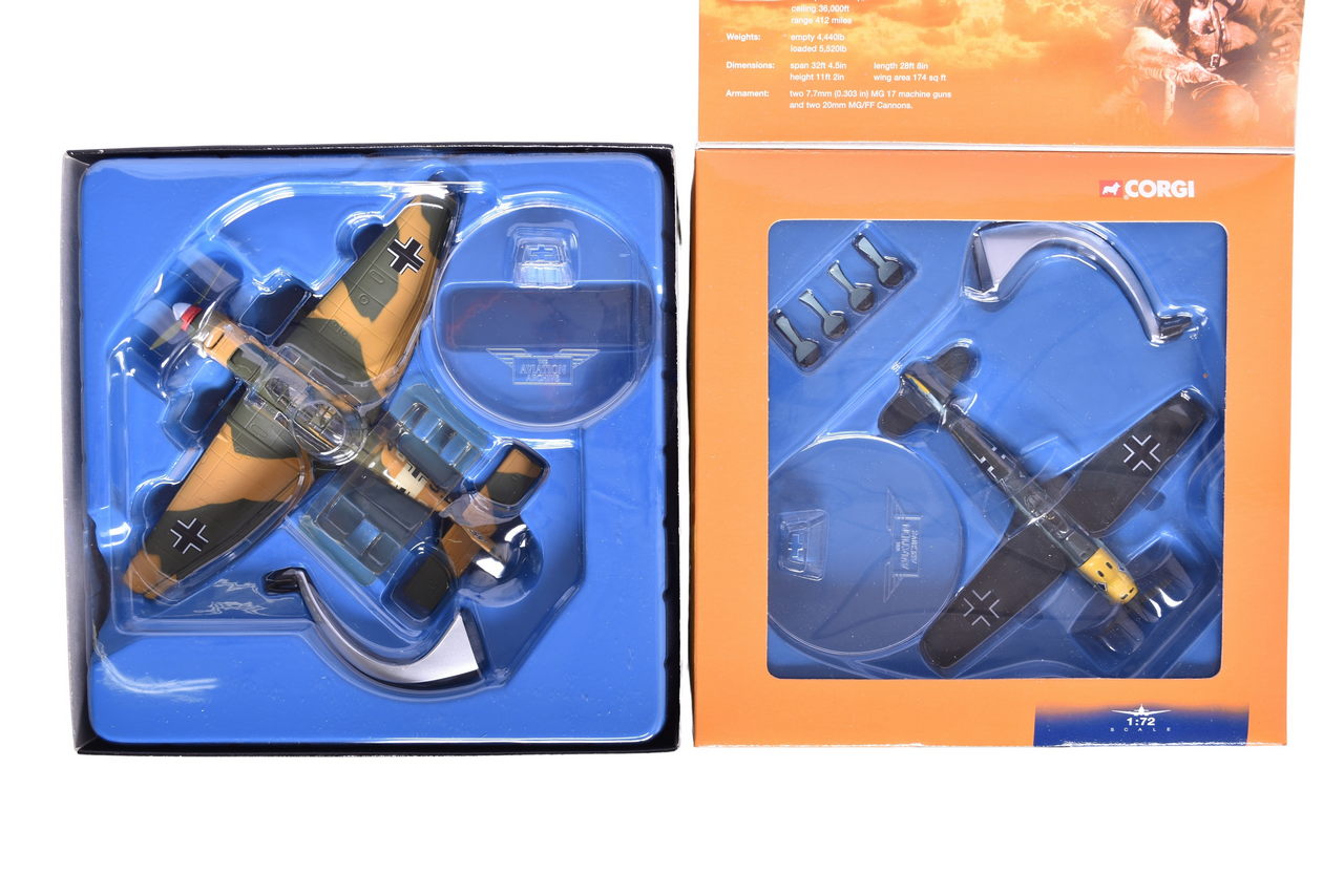 7421 - Pair of Corgi 1:72 Junkers Ju-87B-2 Stuka & Messerschmitt 109 JG 26 'Schlageter' Diecast Planes thumbnail