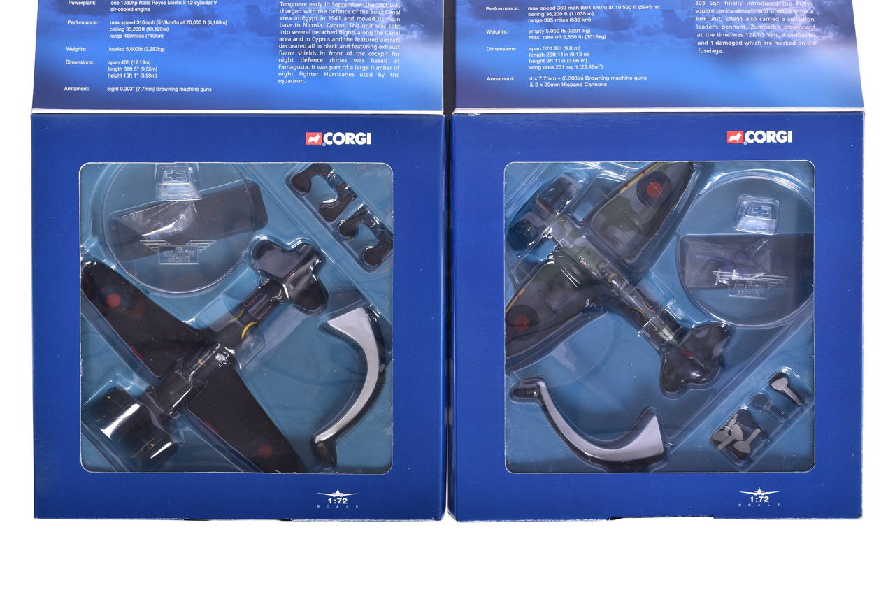 7488 - Pair of Corgi 1:72 Hawker Hurricane MkL W9349 & Supermarine Spitfire MkV EN951 Diecast Planes thumbnail