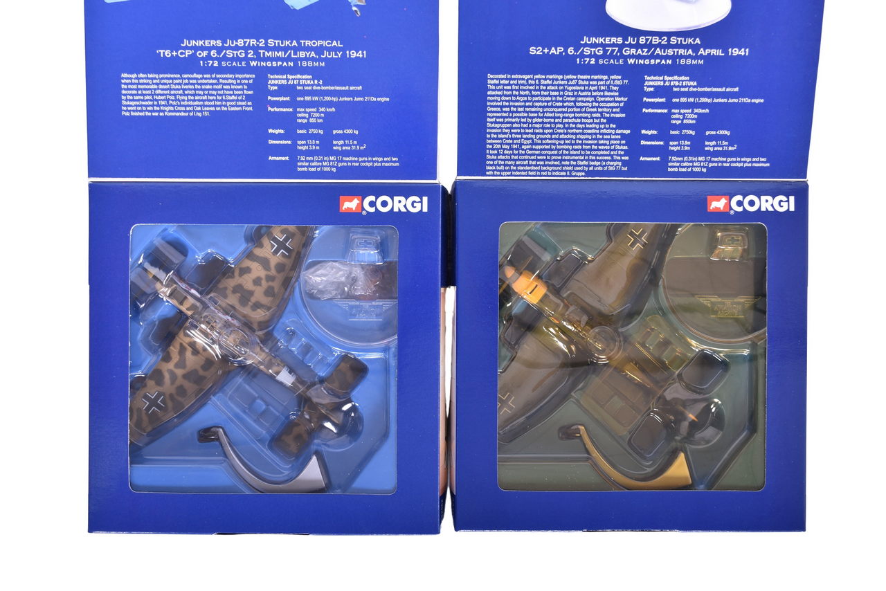7583 - Pair of Corgi 1:72 WWII Junkers Ju 87B-2 Stuka and Ju-87R-2 Stuka Tropical Diecast Military Planes thumbnail