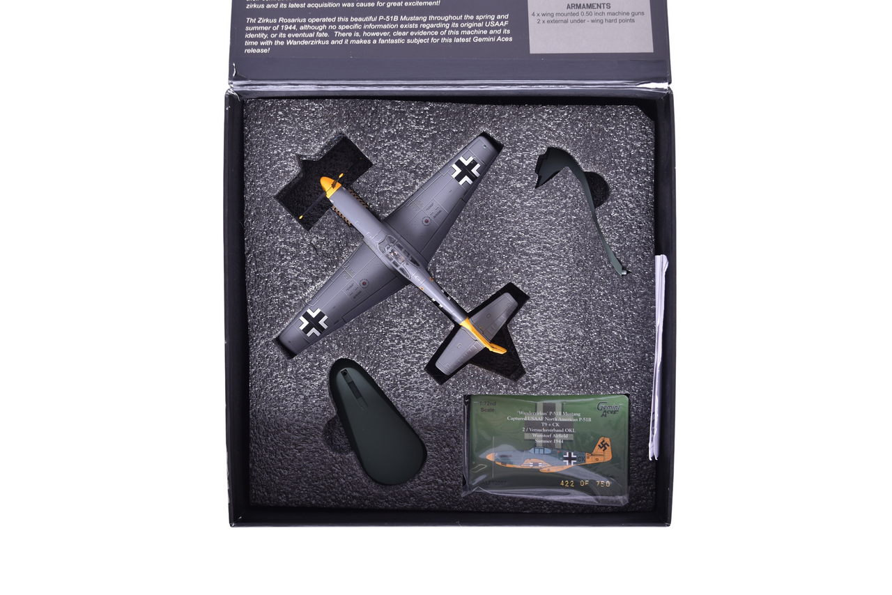 7683 - Gemini Aces 1:72 GALFT2007 P-51B Mustang 'Wanderzirkus' Diecast WWII Plane - NIB thumbnail