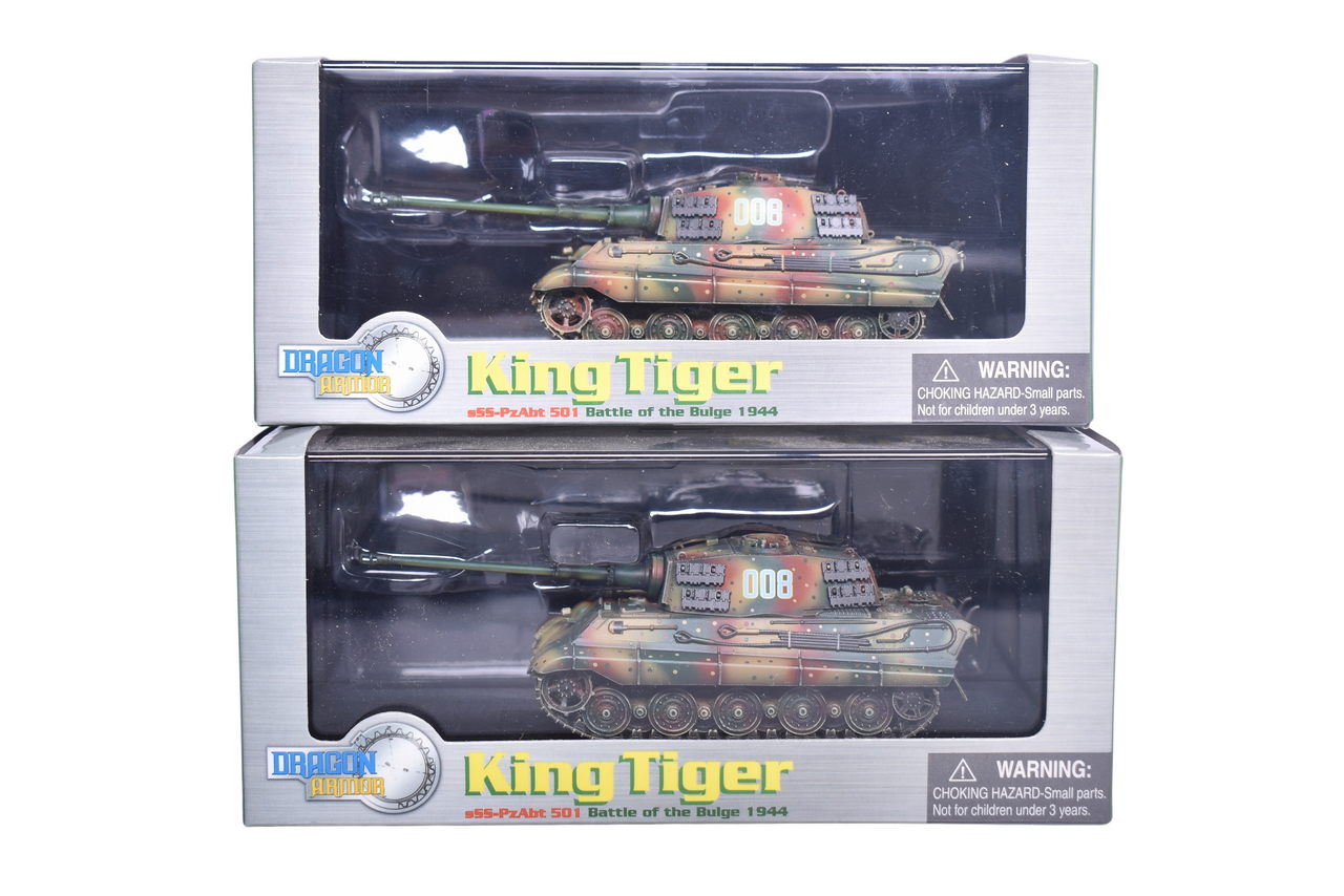 7838 - Pair of Dragon Armor 1:72 King Tiger Henschel Turret 'Battle of the Bulge' Diecast WWII Military Tanks thumbnail