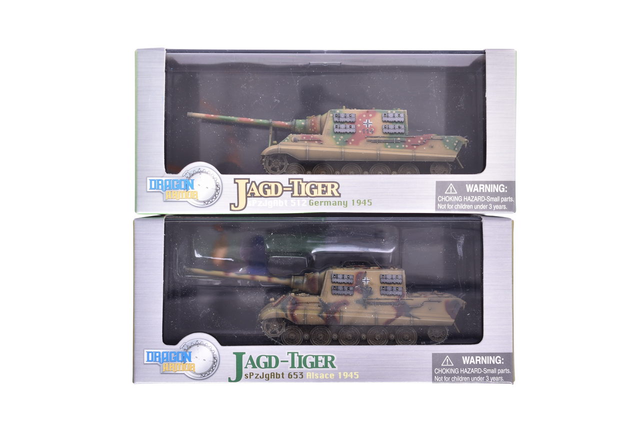 7855 - Pair of Dragon Armor 1:72 Jagd-Tiger Henschel Version Diecast WWII German Military Tanks thumbnail