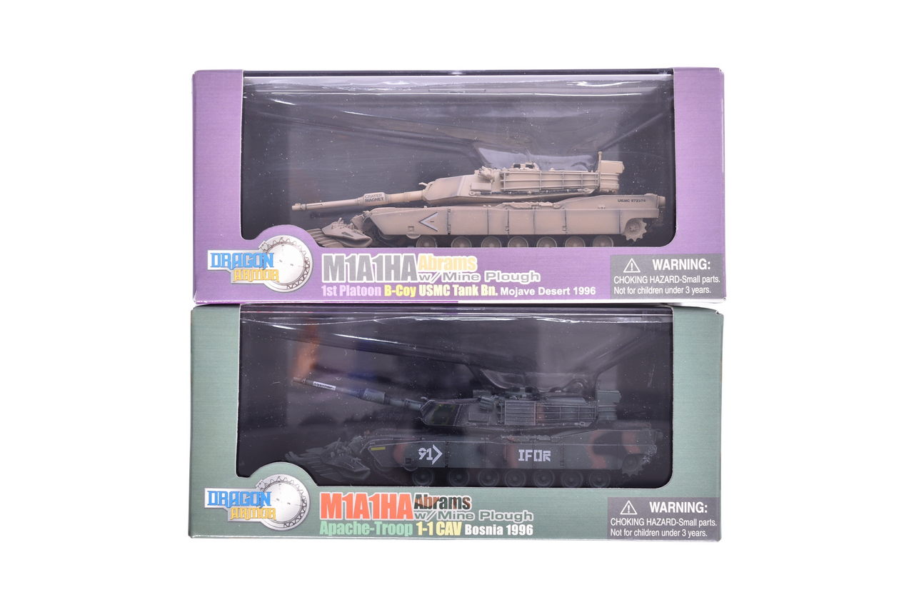 7857 - Pair of Dragon Armor 1:72 M1A1HA Abrams Diecast Military Tanks w/ Mine Plough thumbnail