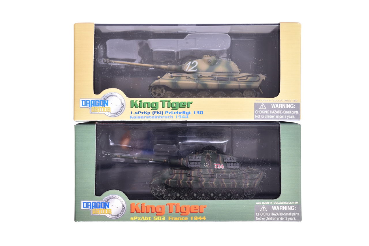 7859 - Pair of Dragon Armor 1:72 King Tiger Porsche Turret Diecast Military Tanks thumbnail