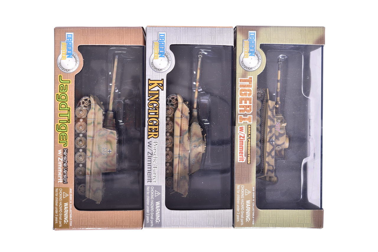 7860 - Three Dragon Armor 1:72 Diecast Military Tanks - King Tiger, Tiger I, and JagdTiger w/ Zimmerit thumbnail