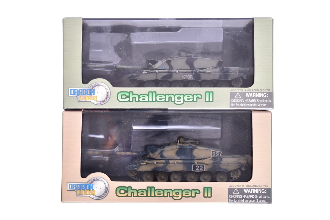 7862 - Pair of Dragon Armor 1:72 Challenger II Diecast Military Tanks - Royal Scots and Royal Army thumbnail