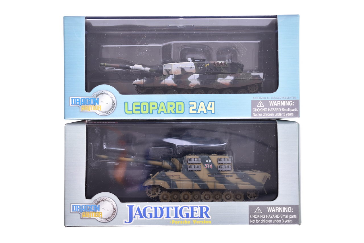 7878 - Pair of Dragon Armor 1:72 Diecast WWII Military Tanks - Leopard 2A4 and Jagdtiger Porsche Version thumbnail