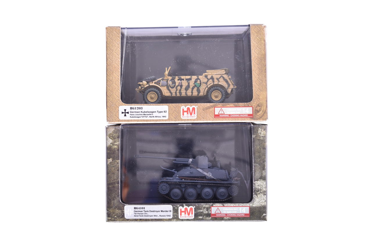 7891 - Pair of Hobby Master 1:72 Diecast German WWII Military Vehicles - Tank Destroyer and Kubelwagen Type 82 thumbnail