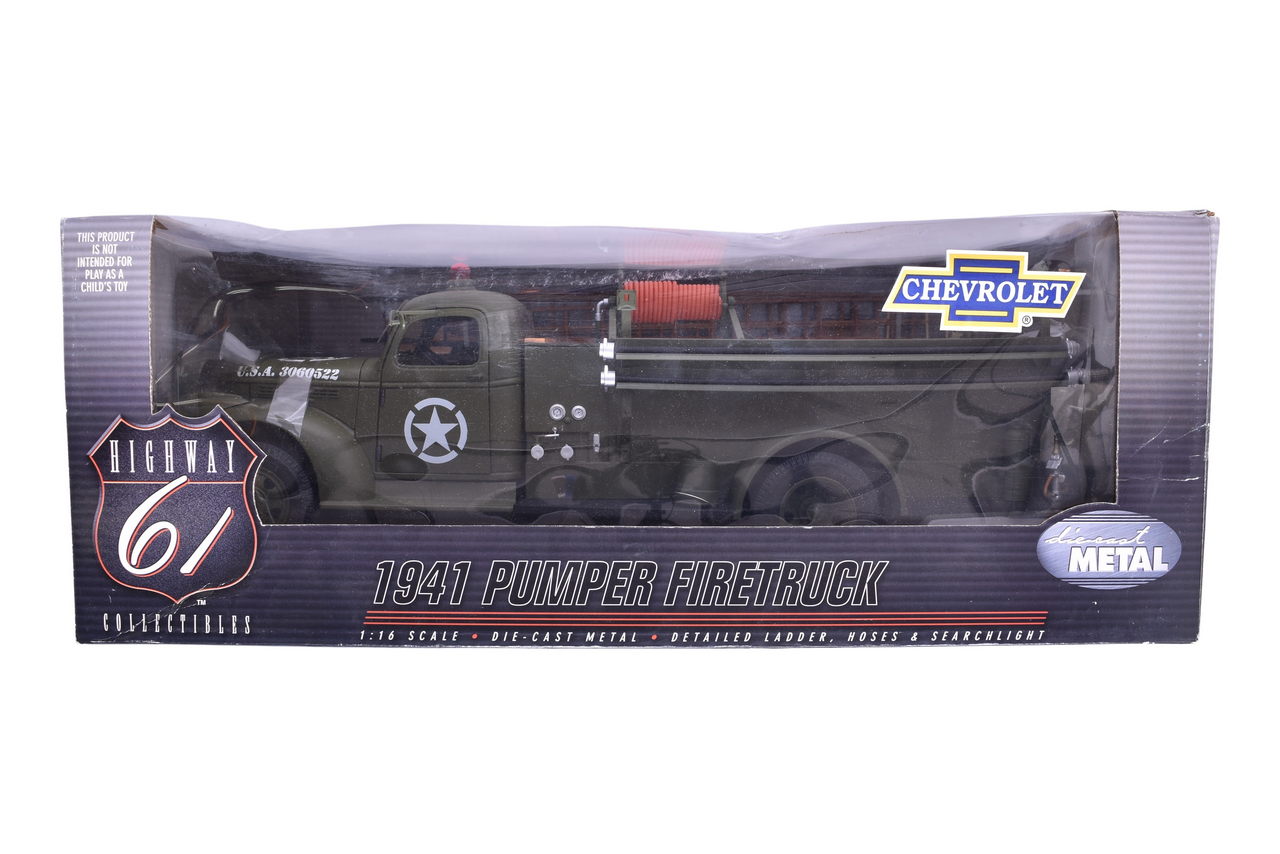 7896 - ERTL Highway 61 1:16 U.S. Army 1941 Chevy Pumper Firetruck Diecast Model #50187 thumbnail