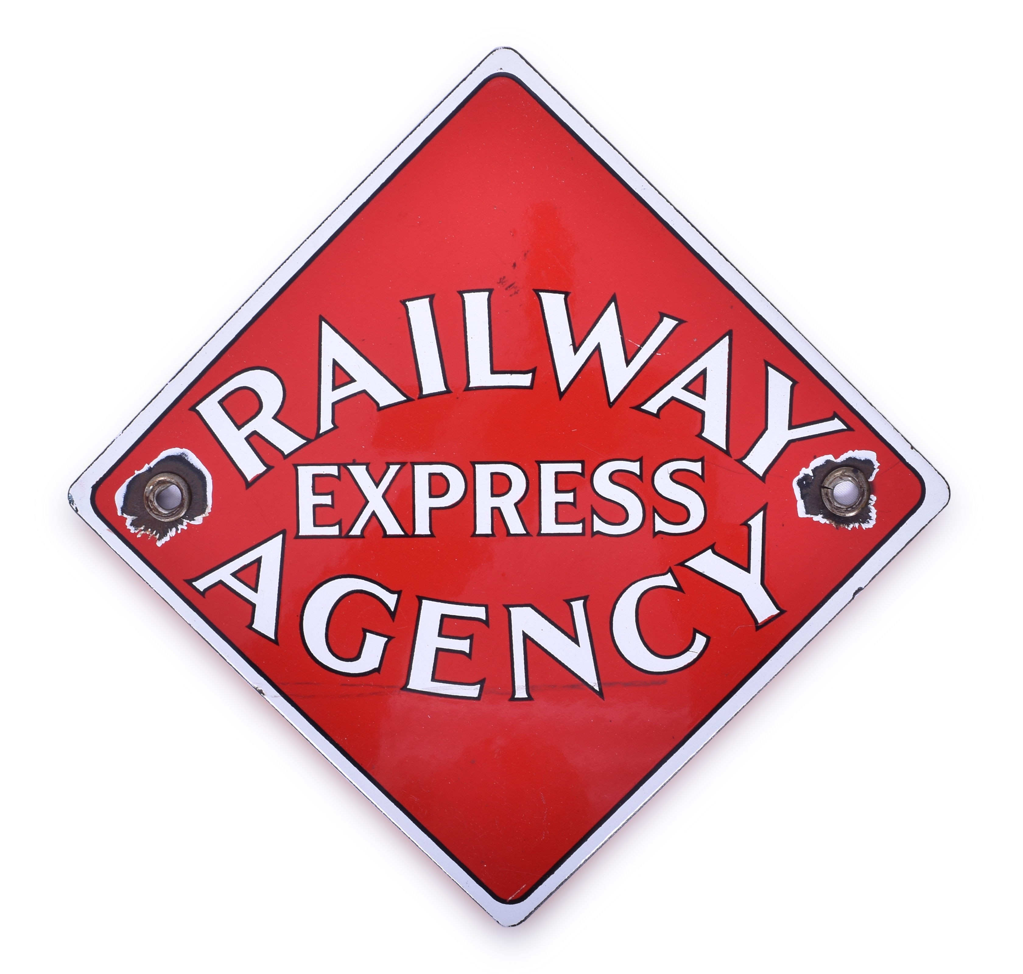 2000 - Porcelain Railway Express Agency Baggage Cart End Sign thumbnail