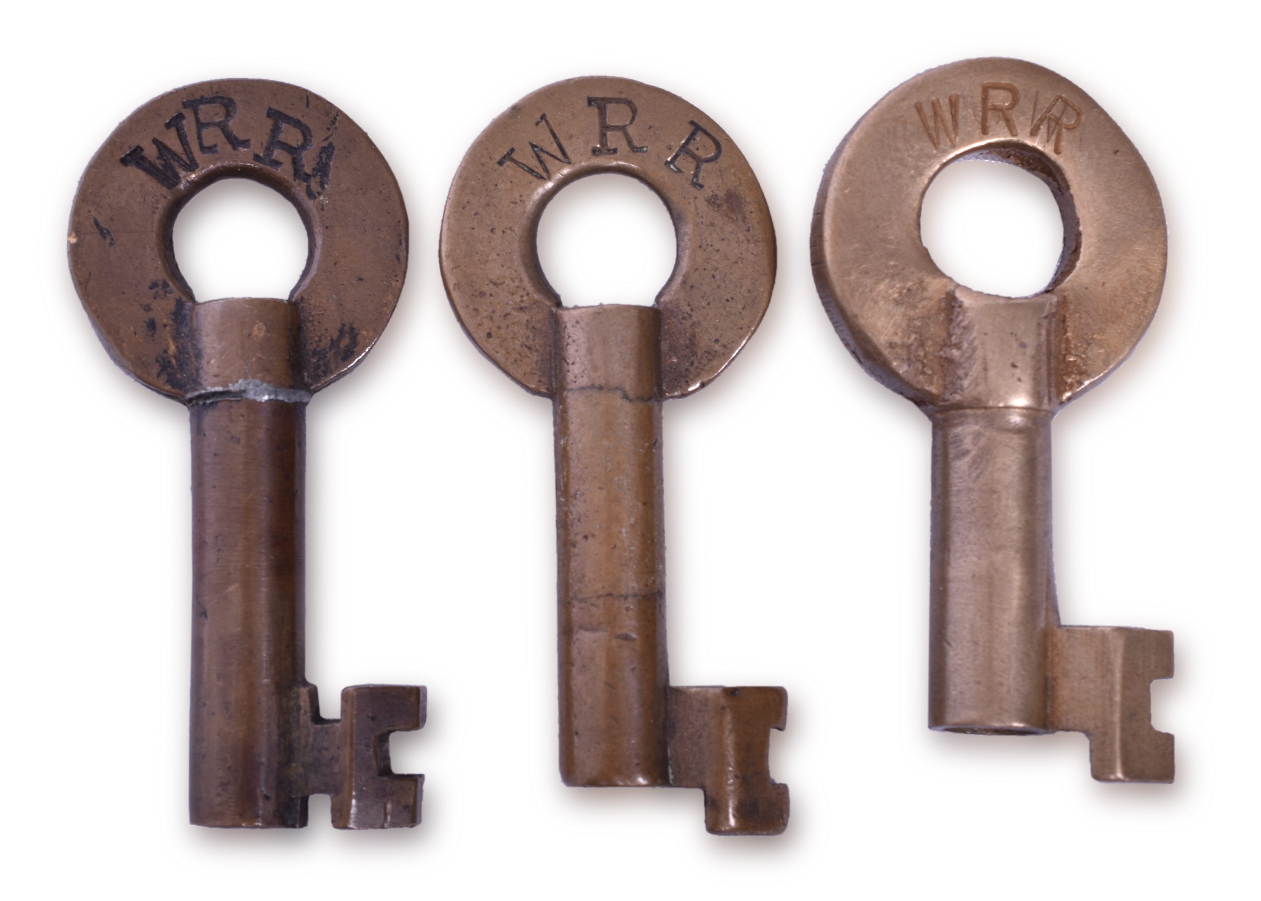 2014 - Group of Three Wabash Railroad Brass Switch Keys - Slaymaker and Adlake thumbnail