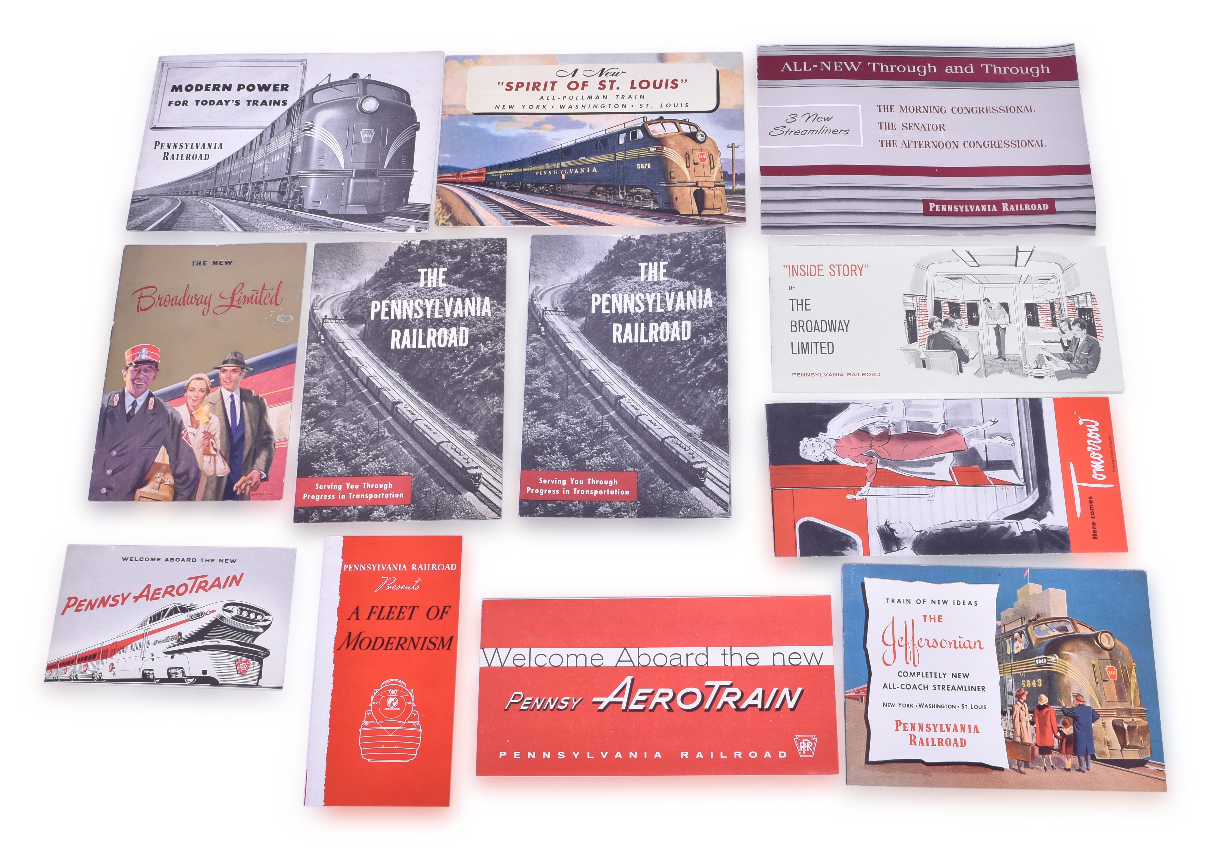 2041 - Pennsylvania Railroad Name Train Brochures - Aero-Train, Broadway Limited, Congressional, Jeffersonian, Spirit of St. Louis and more thumbnail