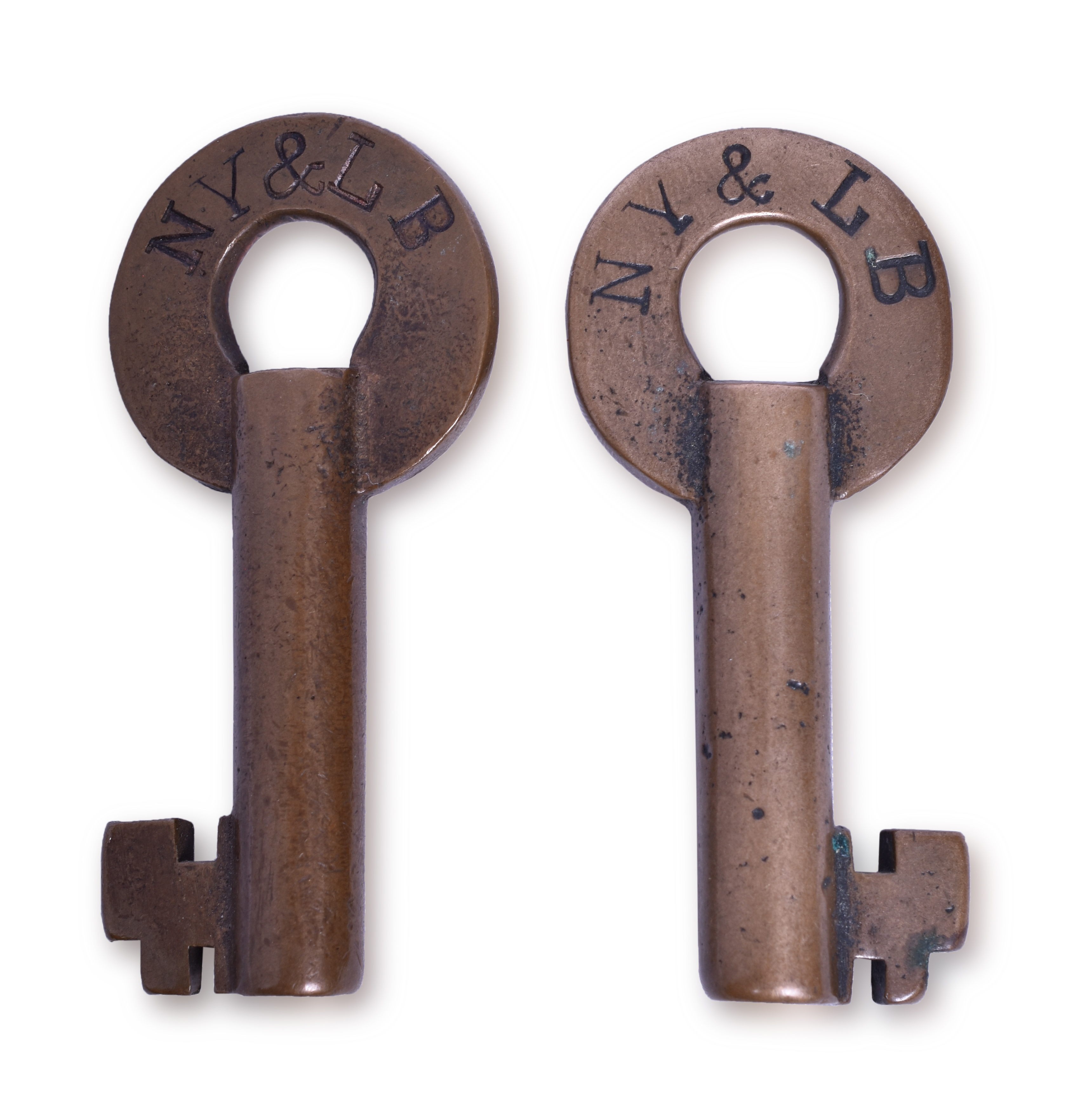 2046 - Pair of New York and Long Branch Railroad F-S Serif Font Keys thumbnail