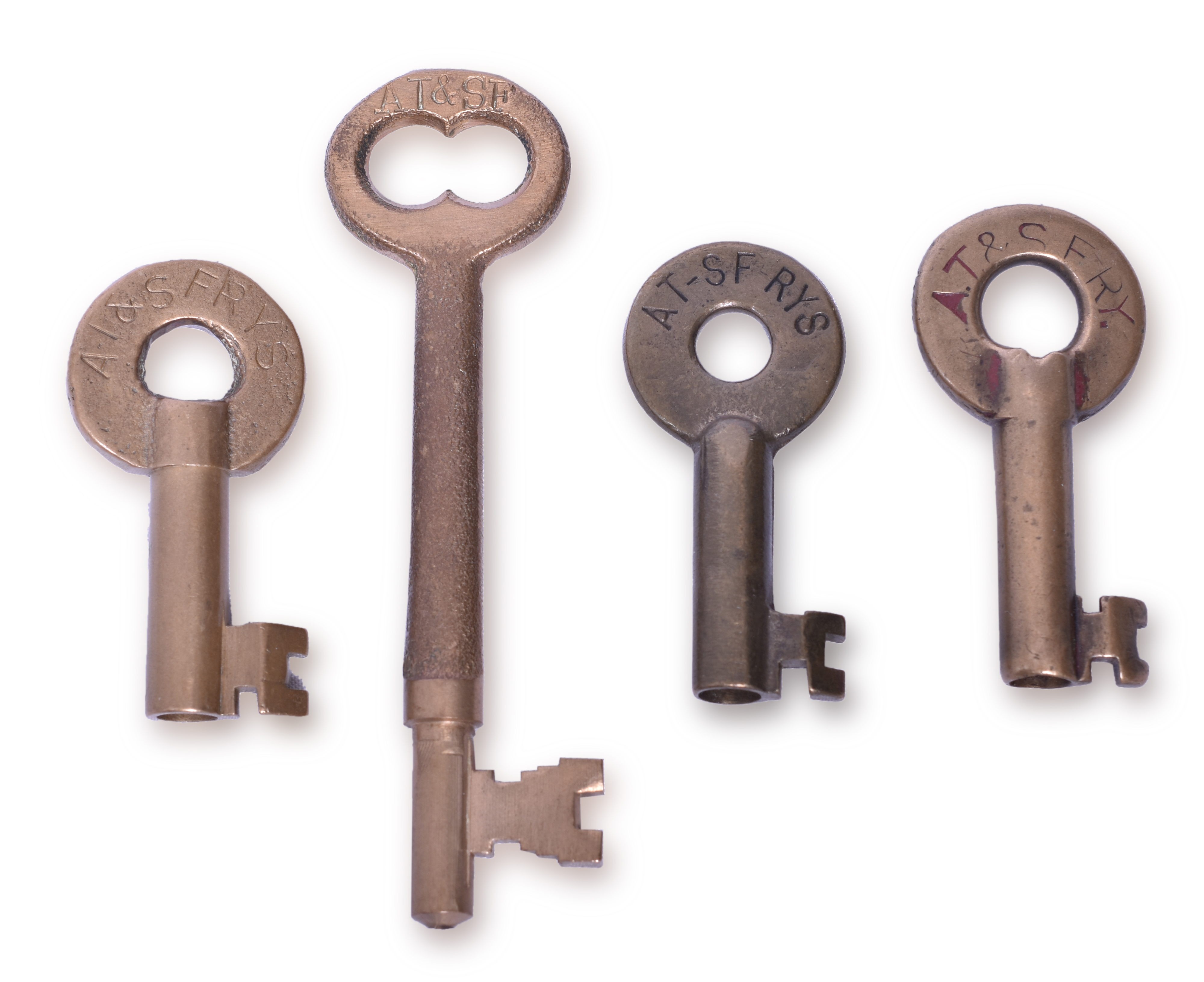2058 - Four Atchison, Topeka and Santa Fe Railway Brass Keys thumbnail