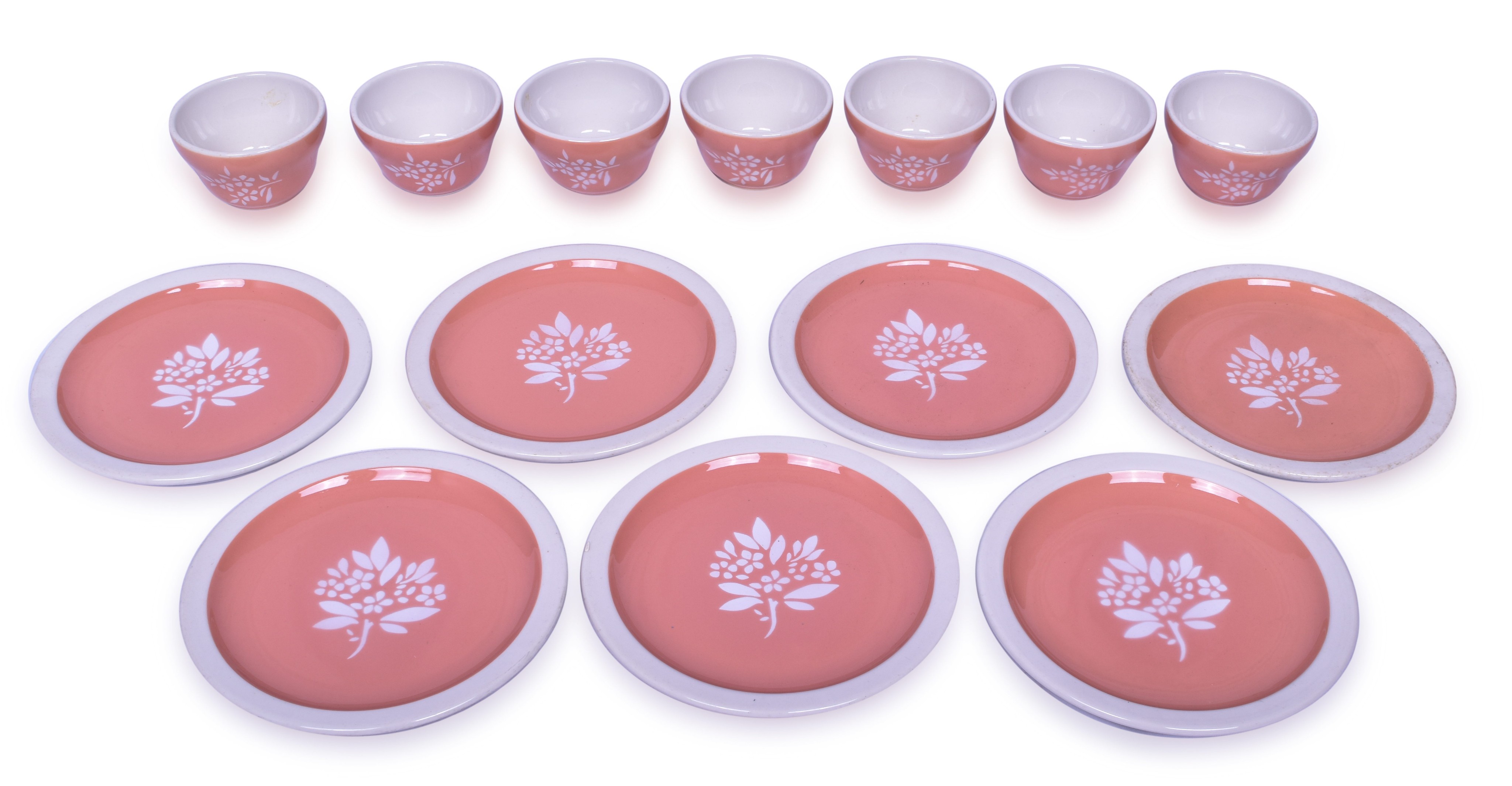 2065 - Syracuse China Illinois Central Railroad Coral 7 Plates & 7 Bouillon Cups thumbnail