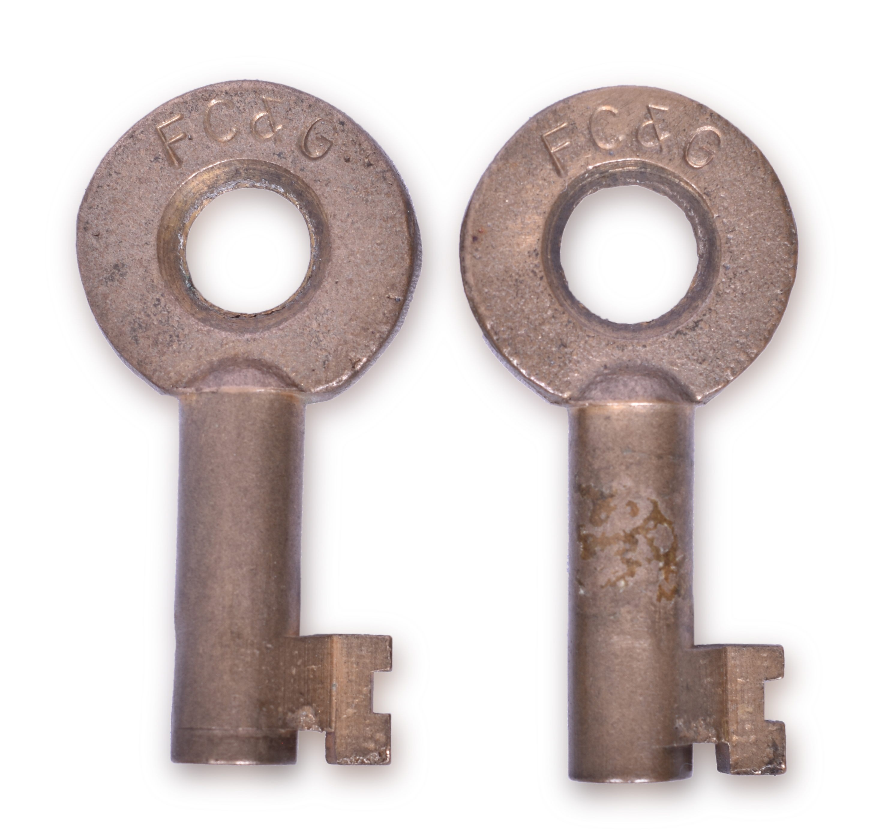 2066 - Pair of Fernwood, Columbia and Gulf Railroad Adlake Brass Keys thumbnail