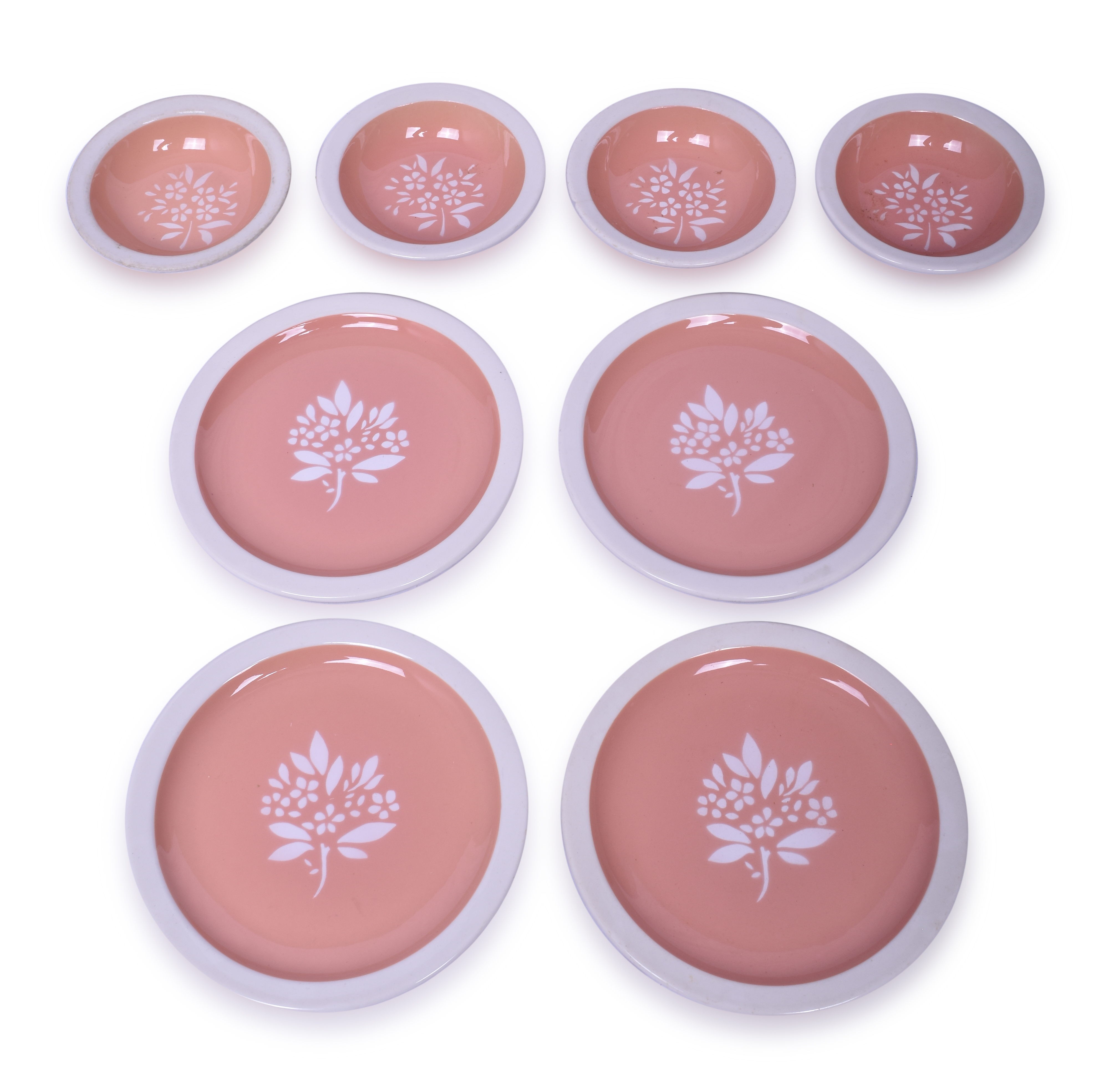 2067 - Syracuse China Illinois Central Railroad Coral 4 Plates & 4 Vegetable Bowls thumbnail