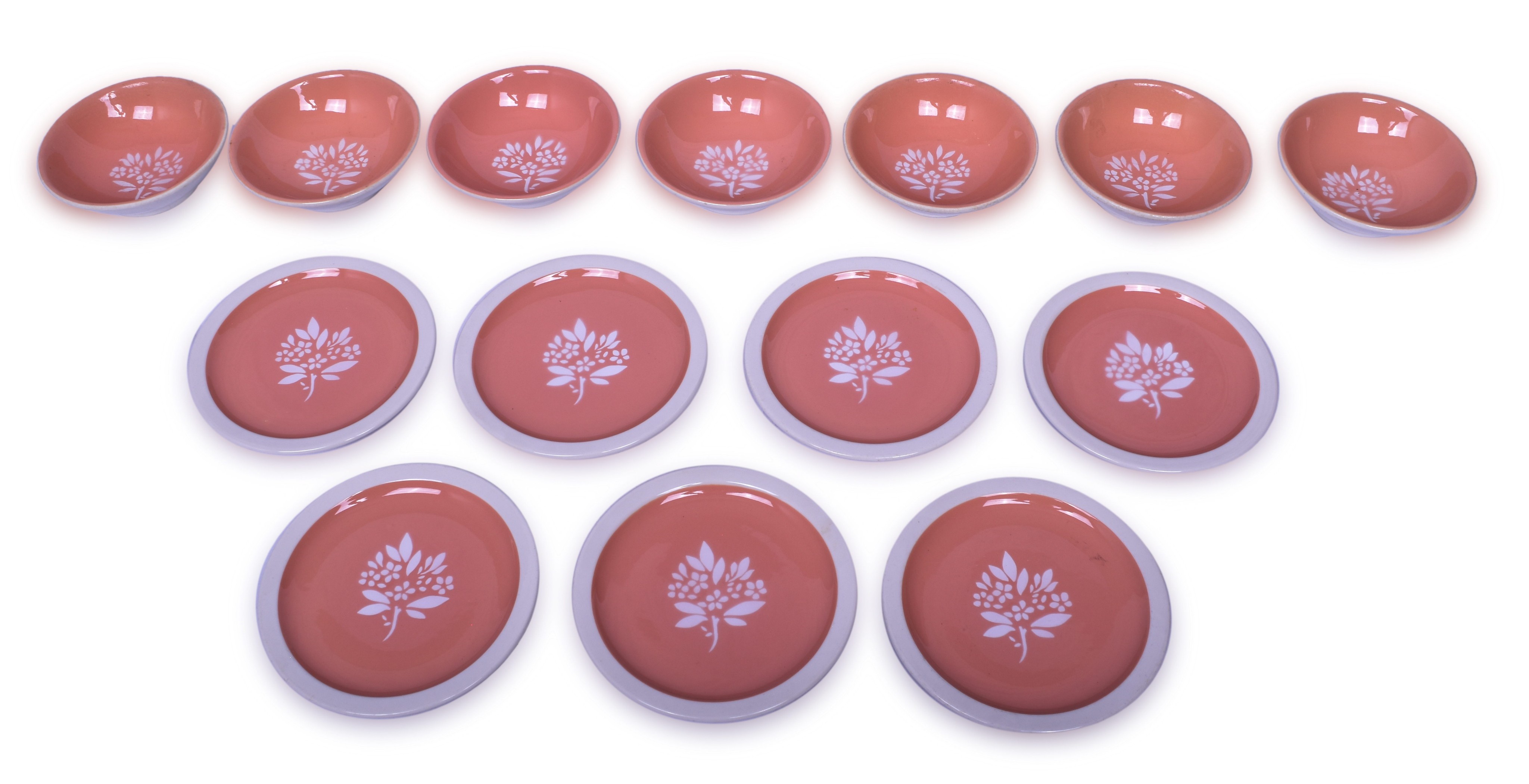 2071 - Syracuse China Illinois Central Railroad Coral 7 Plates & 7 Bowls thumbnail