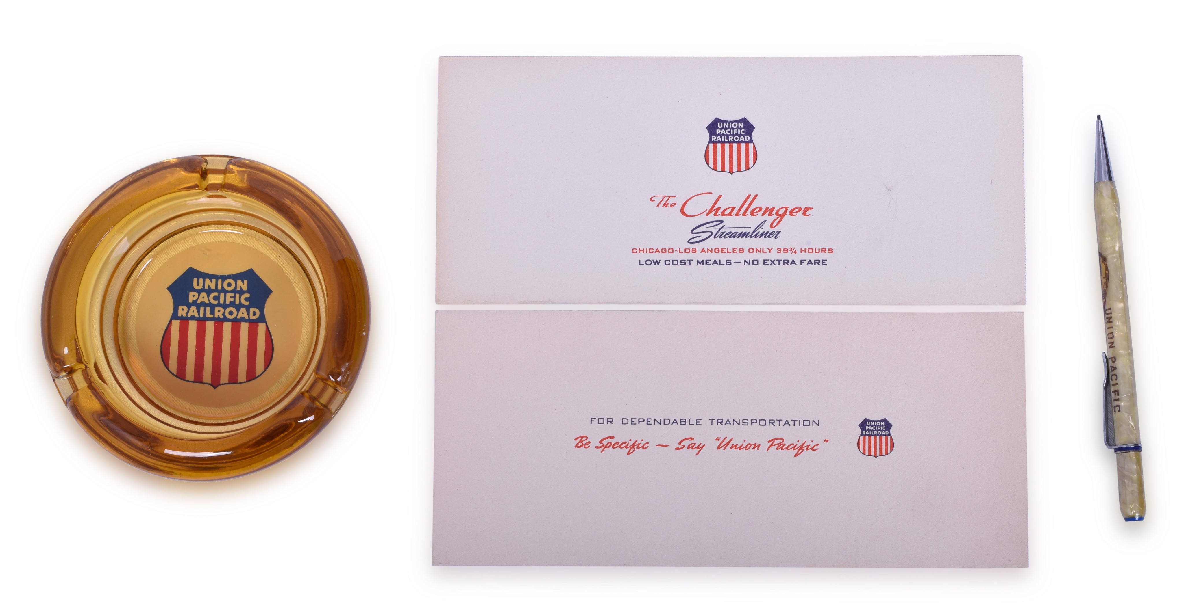 2099 - Union Pacific Railroad Ash Tray, Two Advertising Ink Blotters & Mechanical Pencil thumbnail