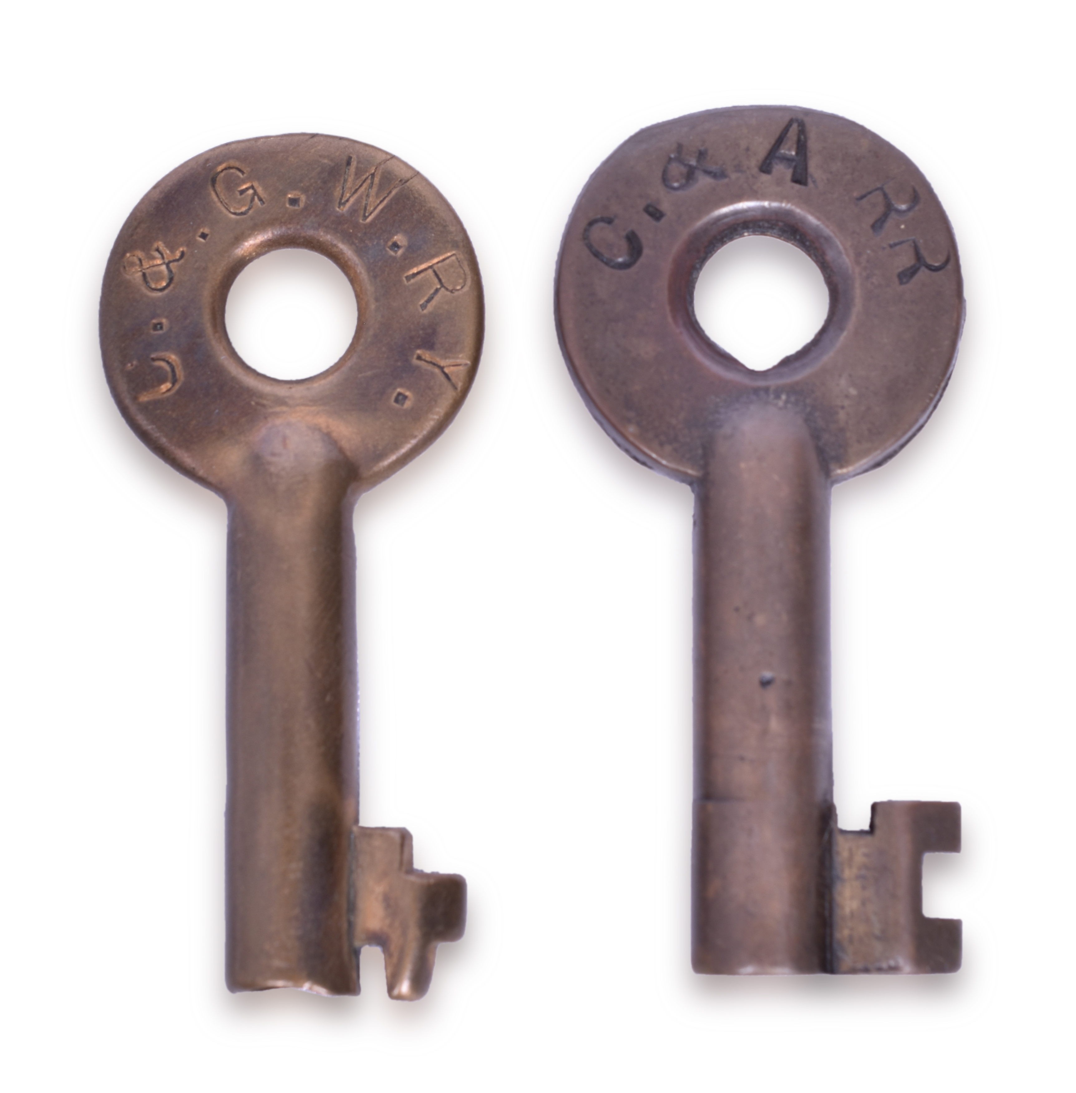 2108 - Chicago and Alton and Chicago and Great Western Brass A&W Railroad Switch Keys thumbnail