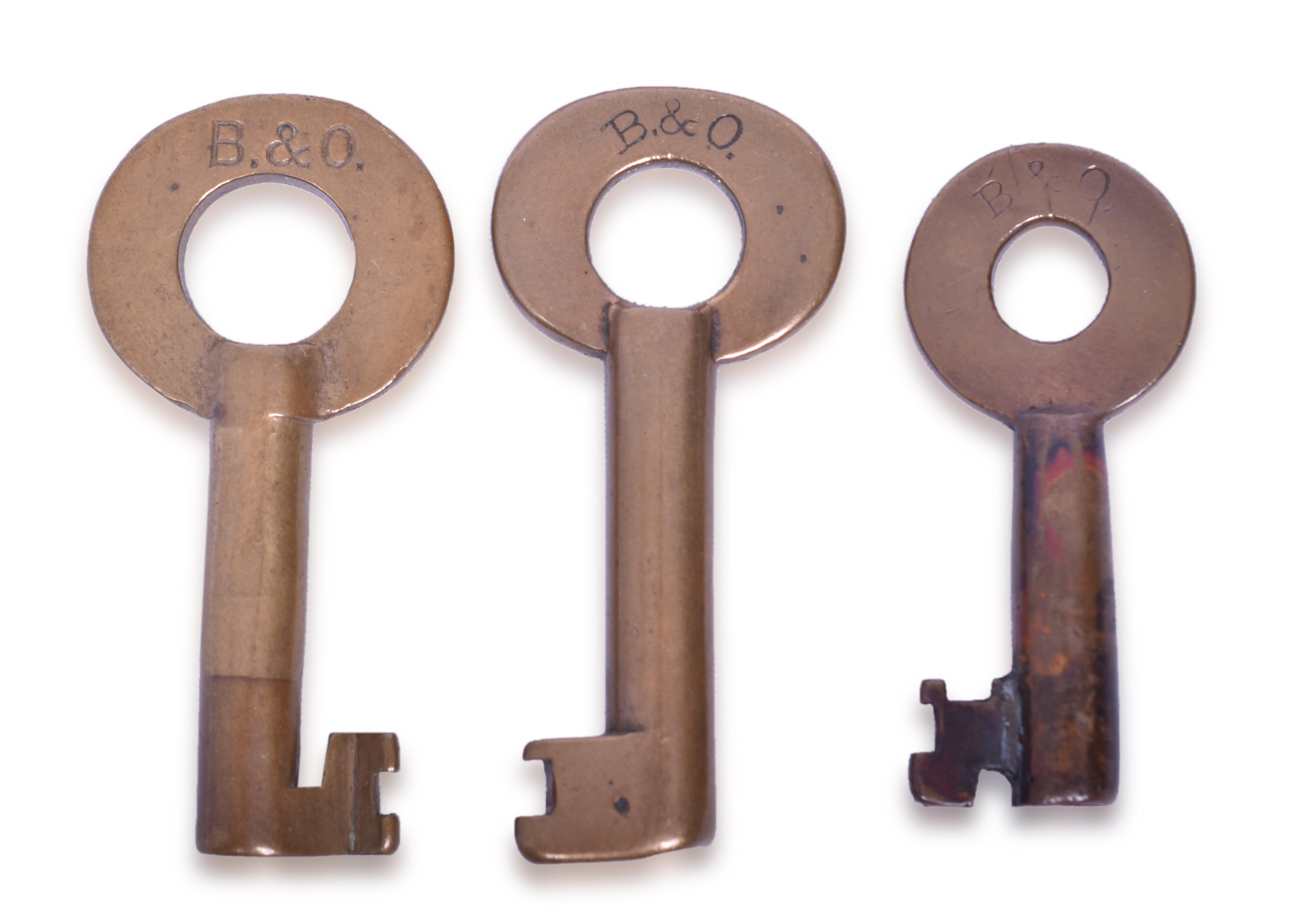 2114 - Three Baltimore and Ohio Railroad Brass Keys - Fraim thumbnail