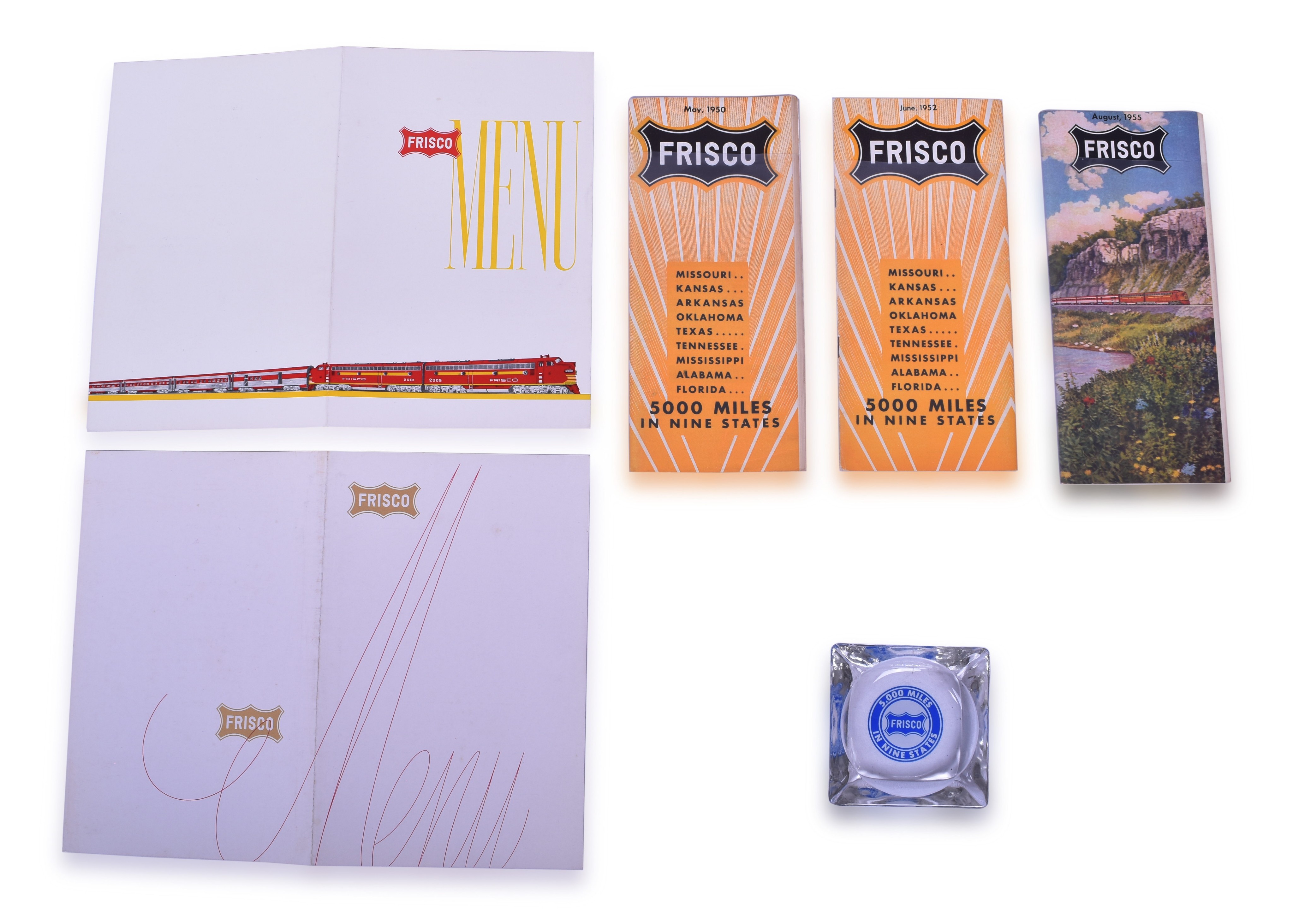 2127 - Frisco Railroad Glass Ash Tray, Menu, & Timetables thumbnail
