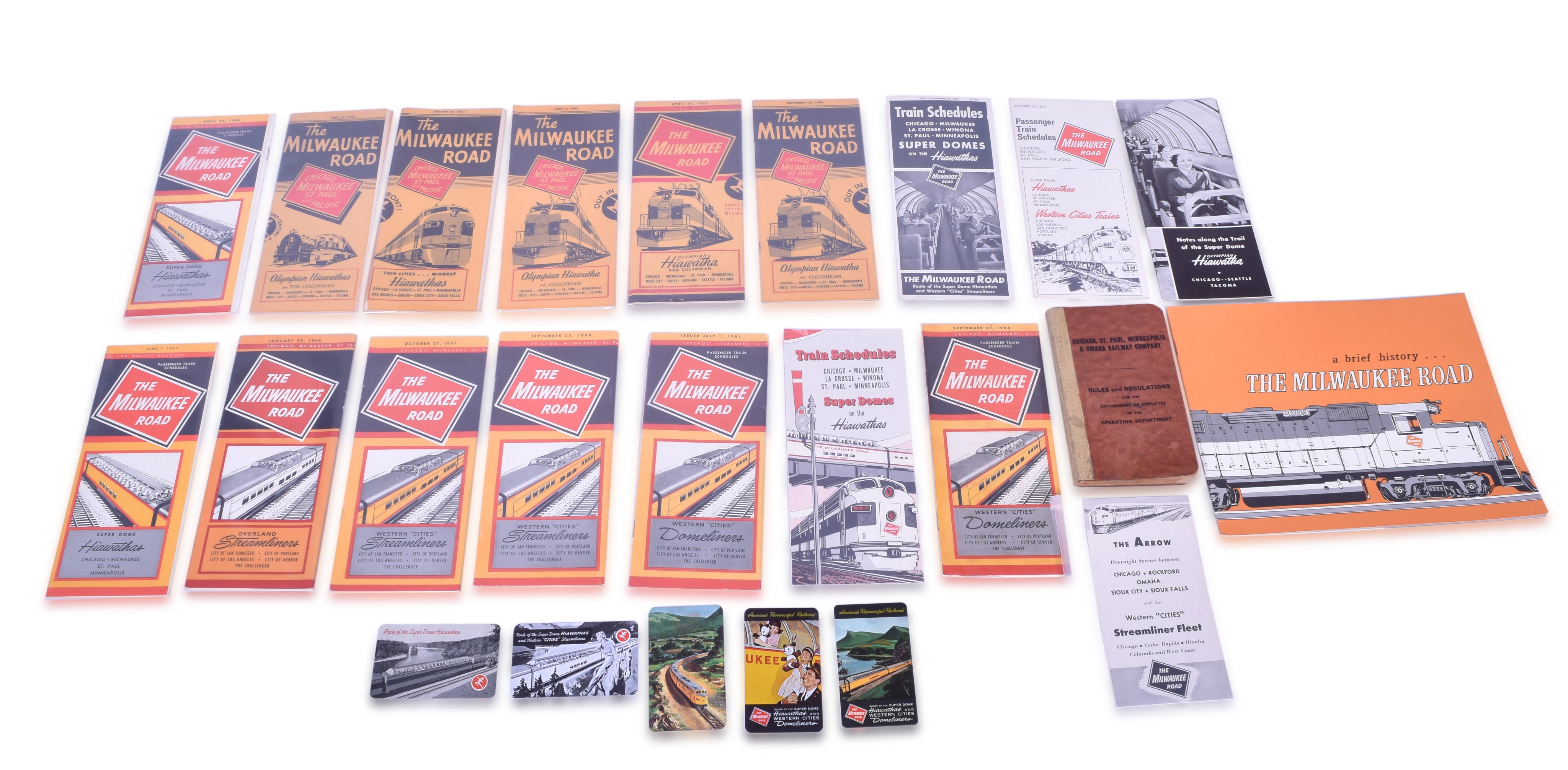 2159 - The Milwaukee Road Railroad Timetables, Book, Pocket Calendars, Brochures & Rules and Regulations Book. thumbnail