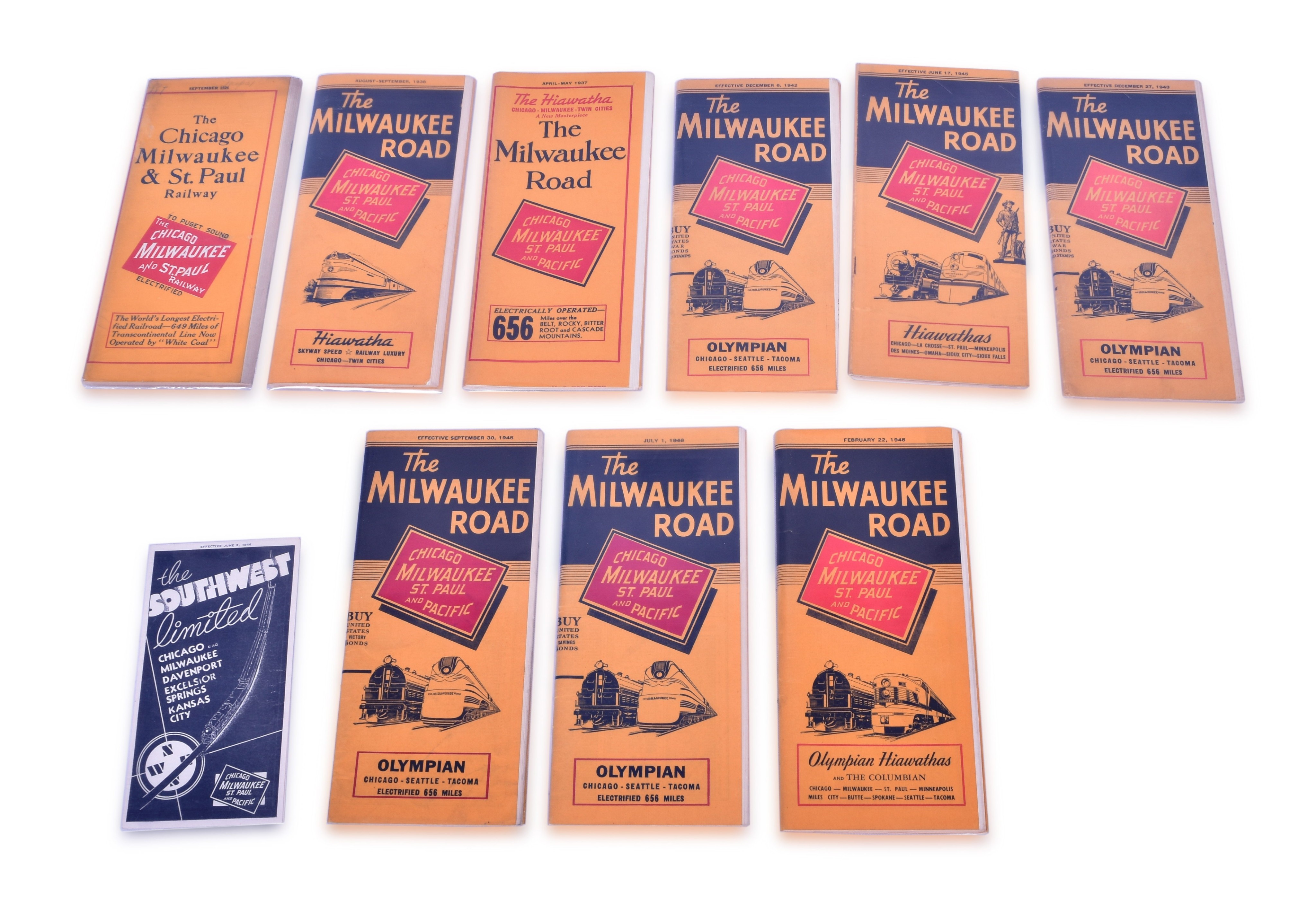 2161 - Ten Milwaukee Road Railroad Timetables - 1926 to 1948 thumbnail