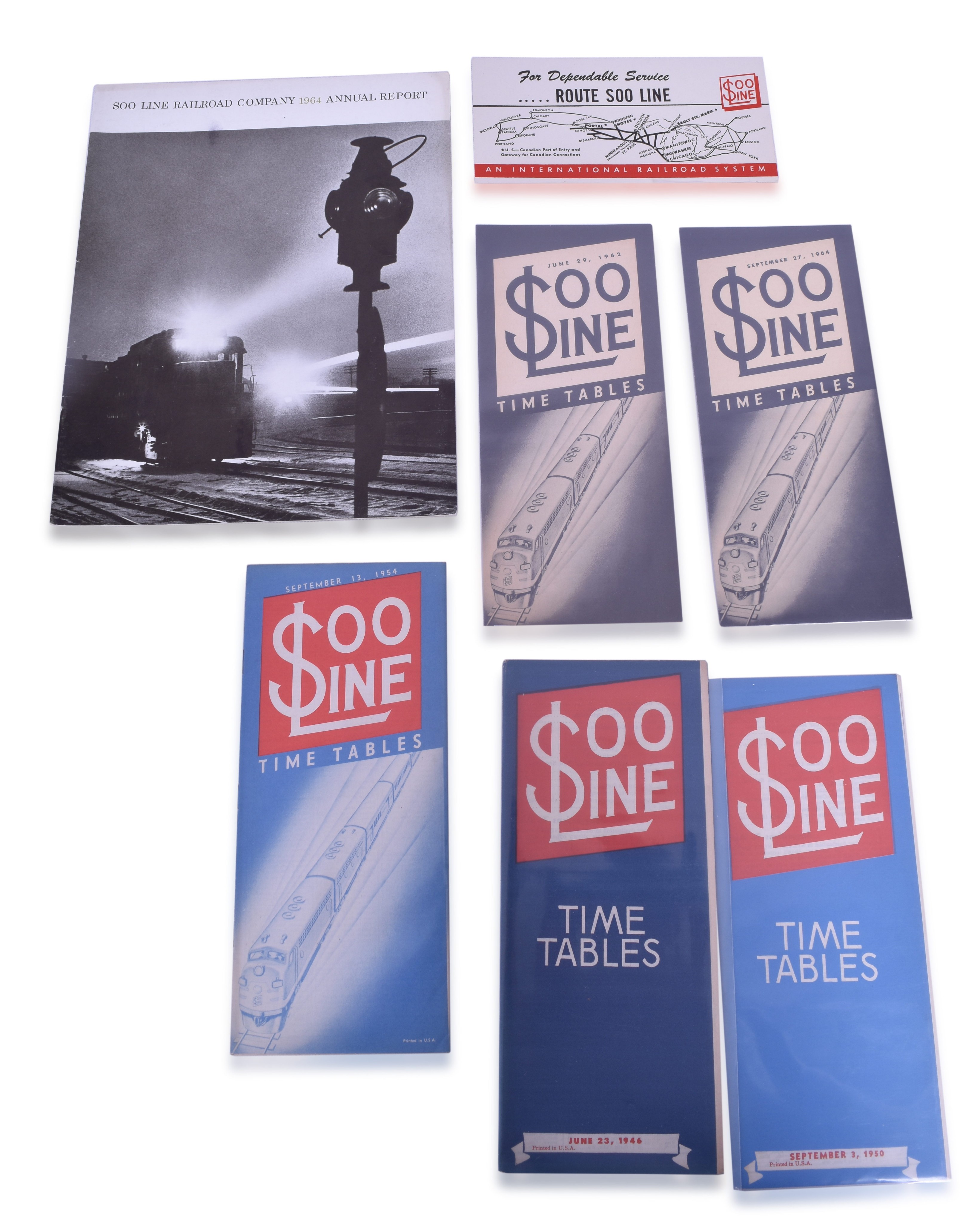 2173 - Soo Line Railroad Timetables, Ink Blotter & Annual Report. thumbnail