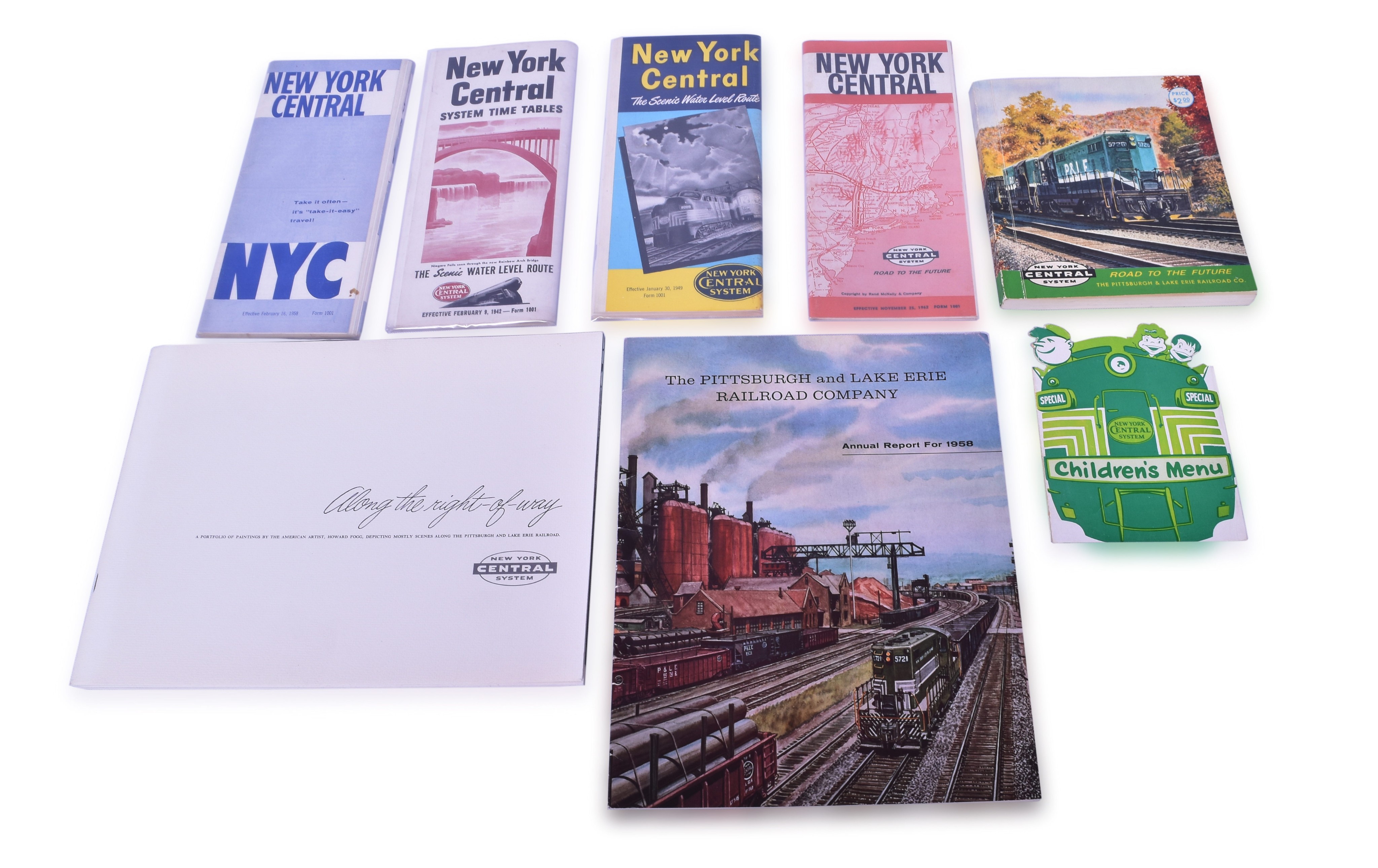 2181 - New York Central System Railroad Menu, Timetables, Painting Portfolio & The Pittsburgh & Lake Erie Railroad Company Annual. thumbnail
