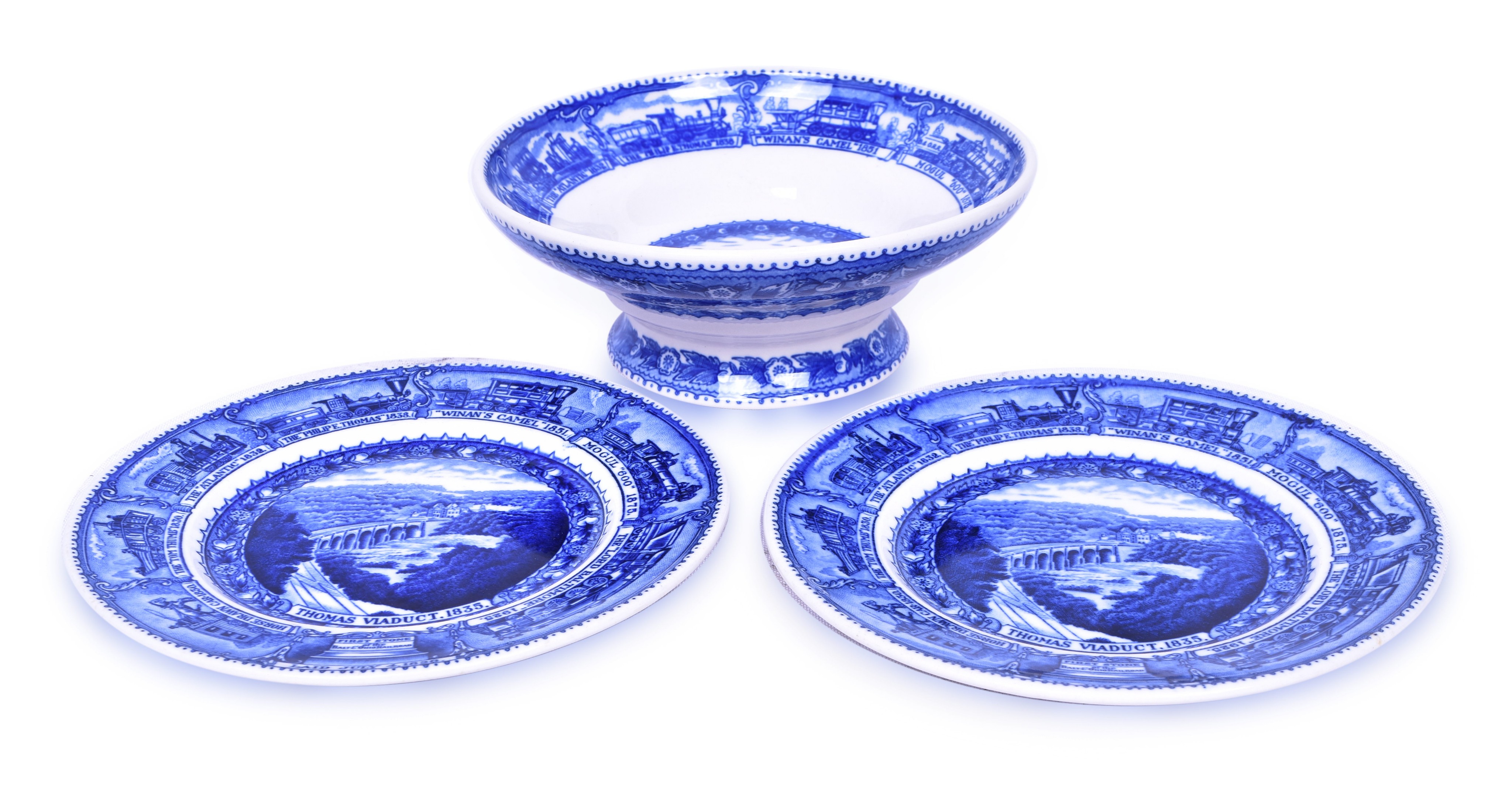 2195 - Scammell's Lamberton Baltimore & Ohio Railroad Pedestal Bowl & Small Plates thumbnail