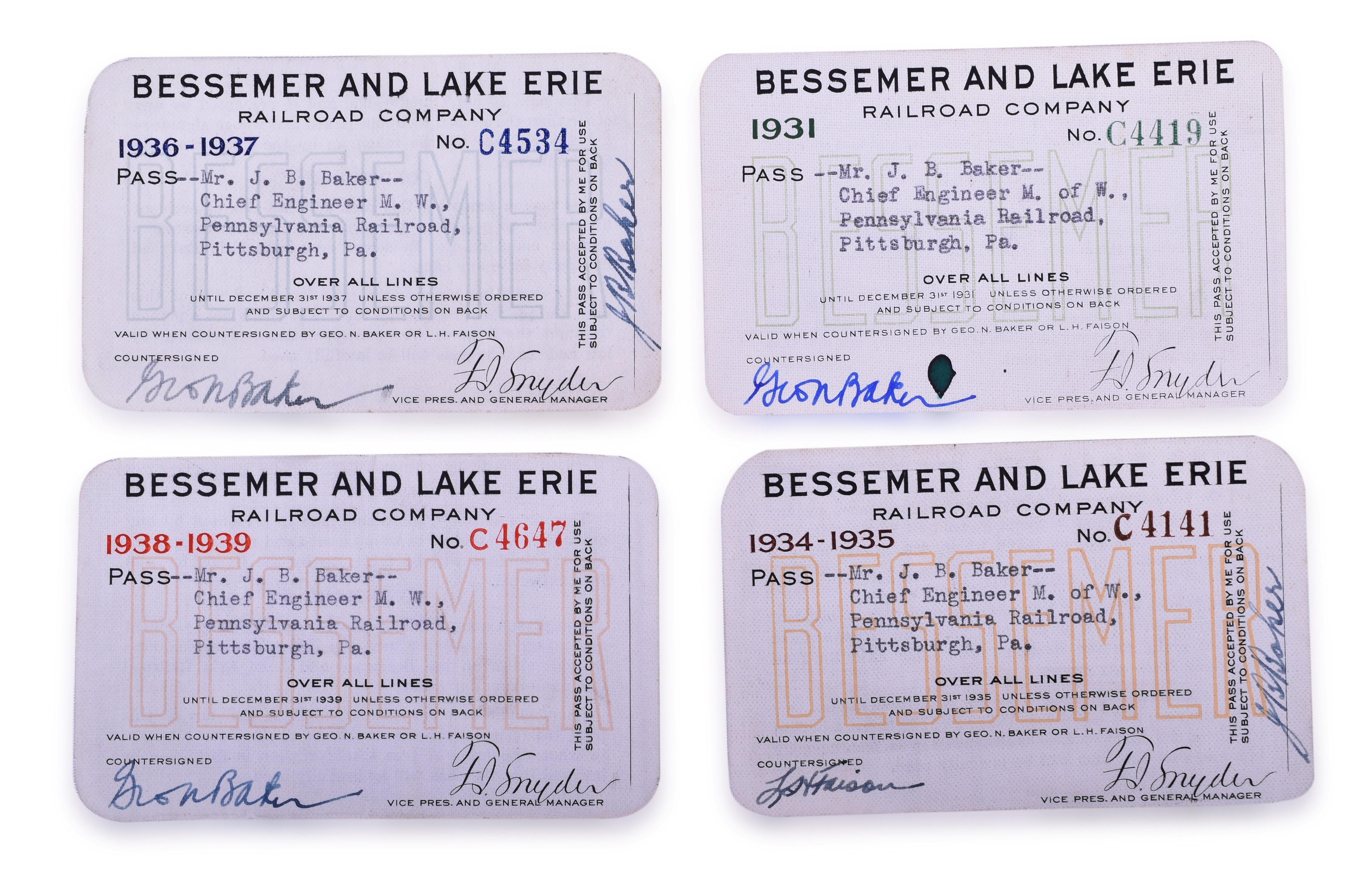 2220 - Four Bessemer and Lake Erie Railroad Passes thumbnail