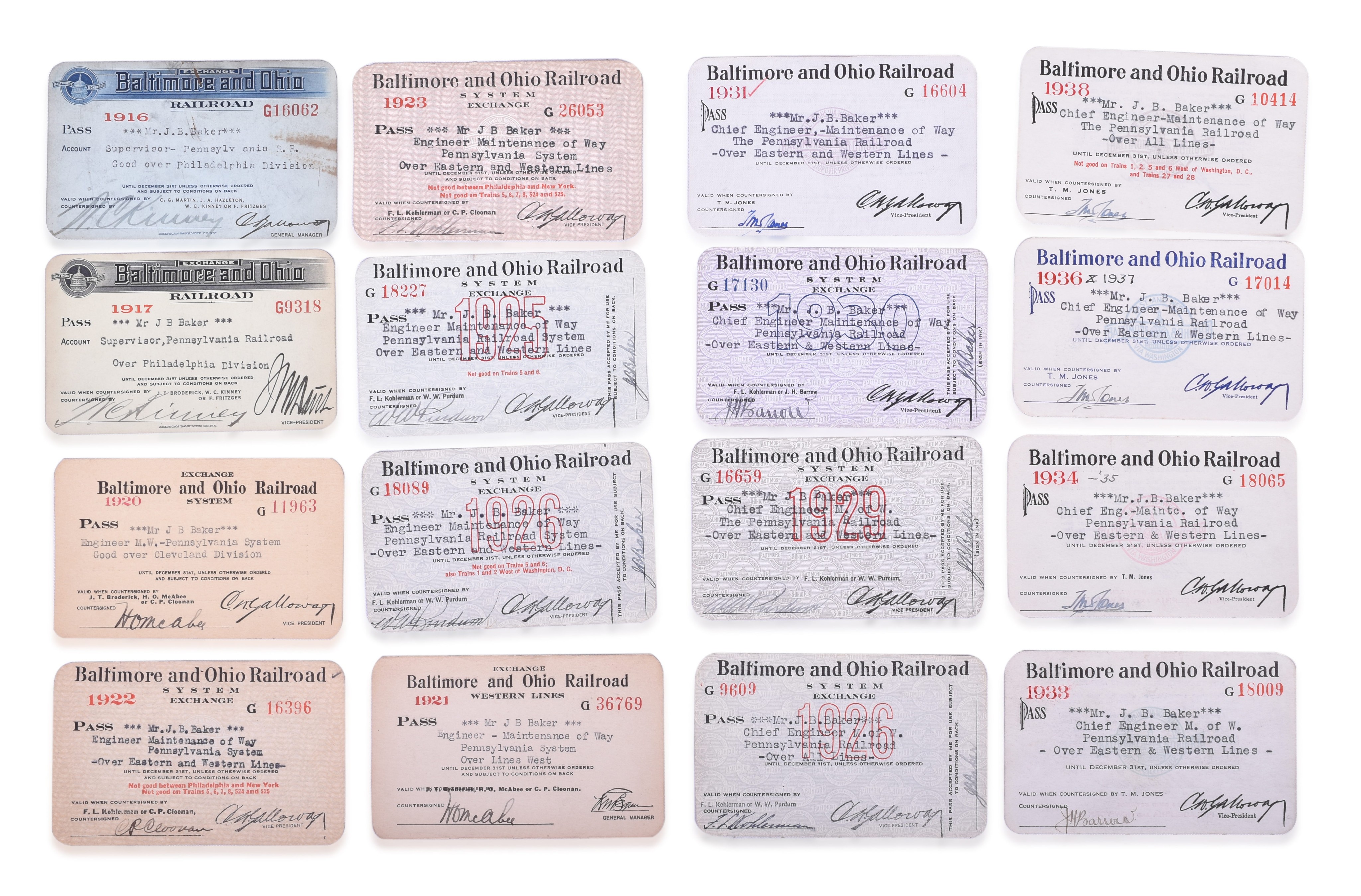 2222 - Sixteen Baltimore and Ohio System Exchange Passes 1916-1938 thumbnail