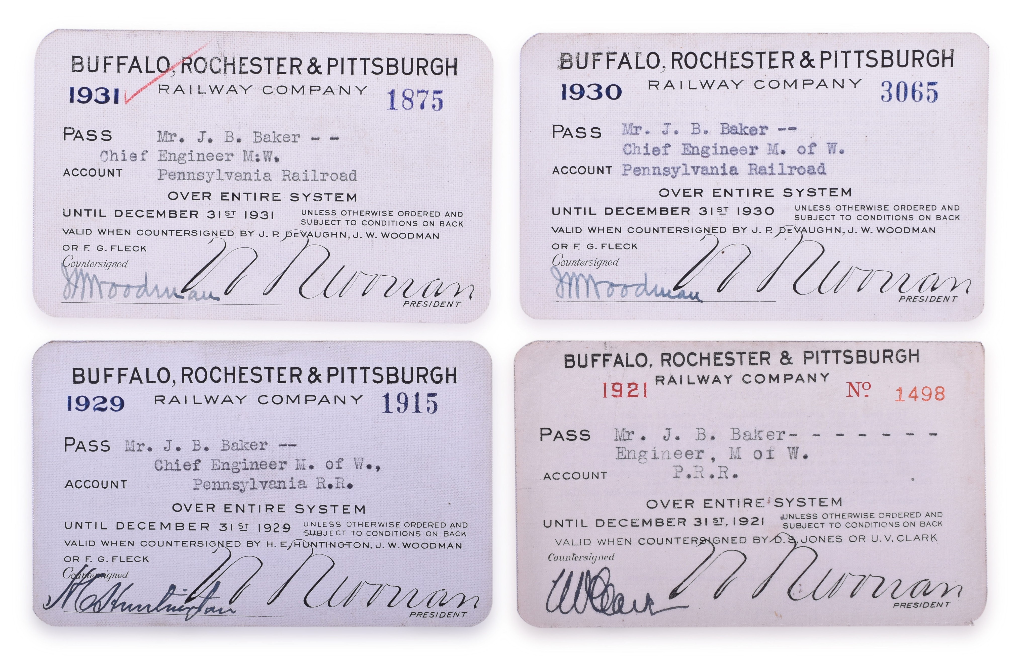 2224 - Four Buffalo, Rochester & Pittsburg Railroad System Exchange Passes thumbnail